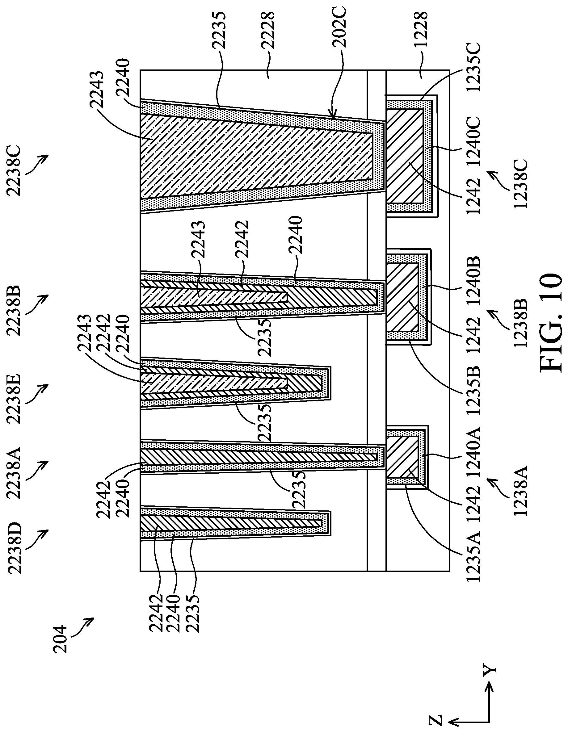 Patent US12327760 Figure 11 – Interconnect structures having varied materials