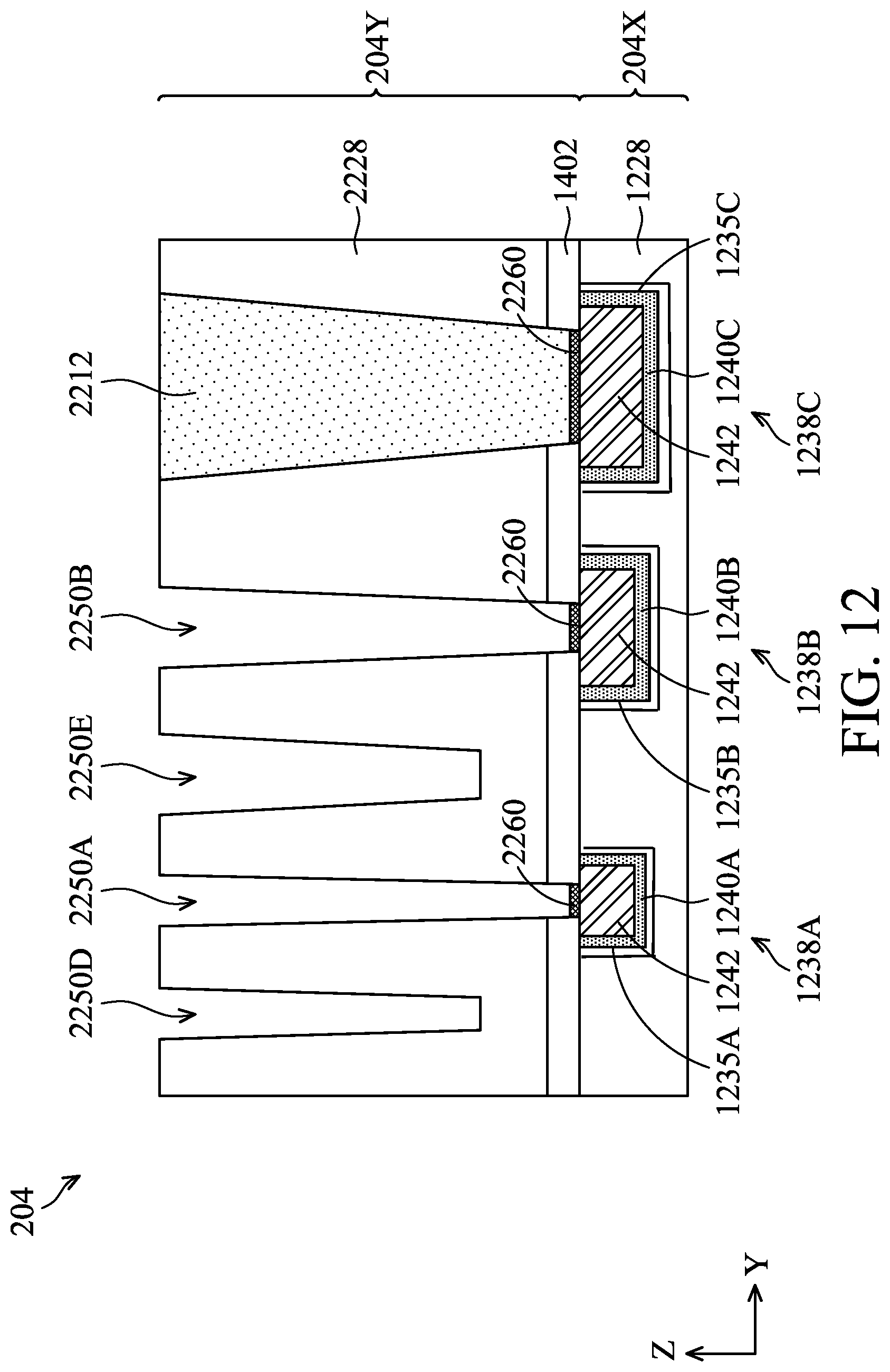 Patent US12327760 Figure 13 – Interconnect structures having varied materials