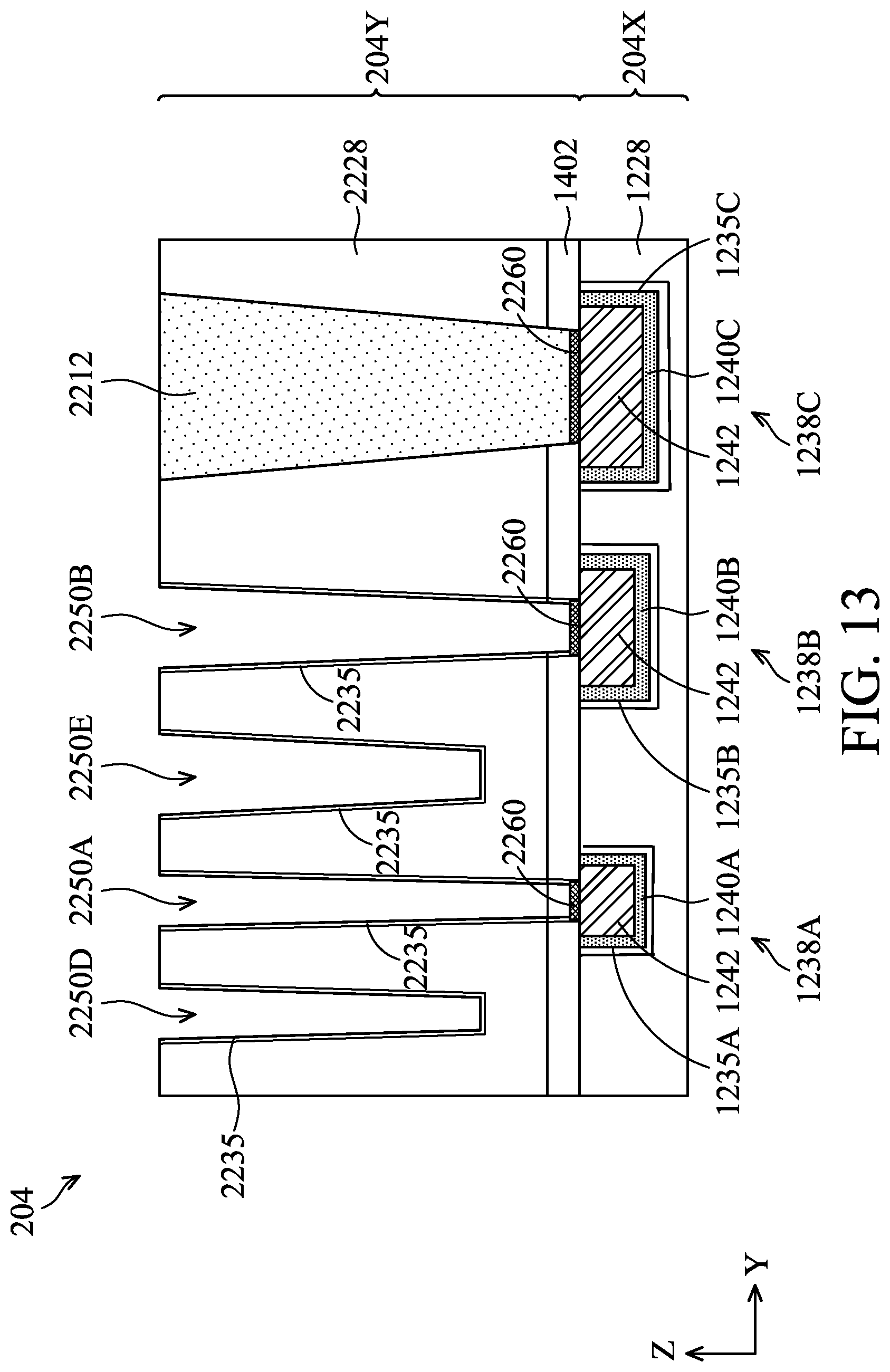 Patent US12327760 Figure 14 – Interconnect structures having varied materials