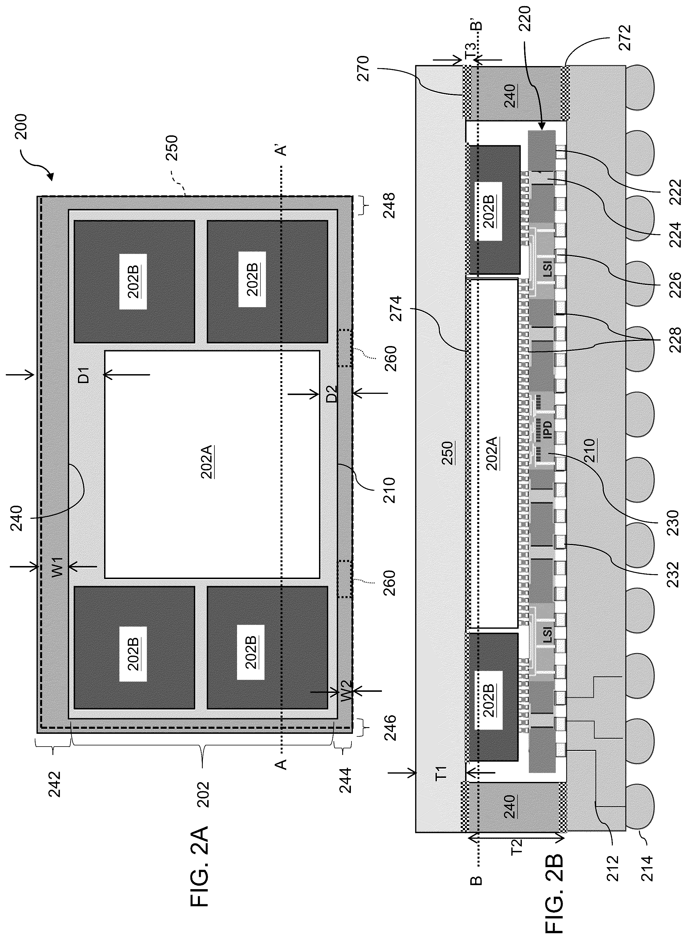 Patent US12327772 Figure 2 – Semiconductor package including stress-reduction structures and methods of forming the same
