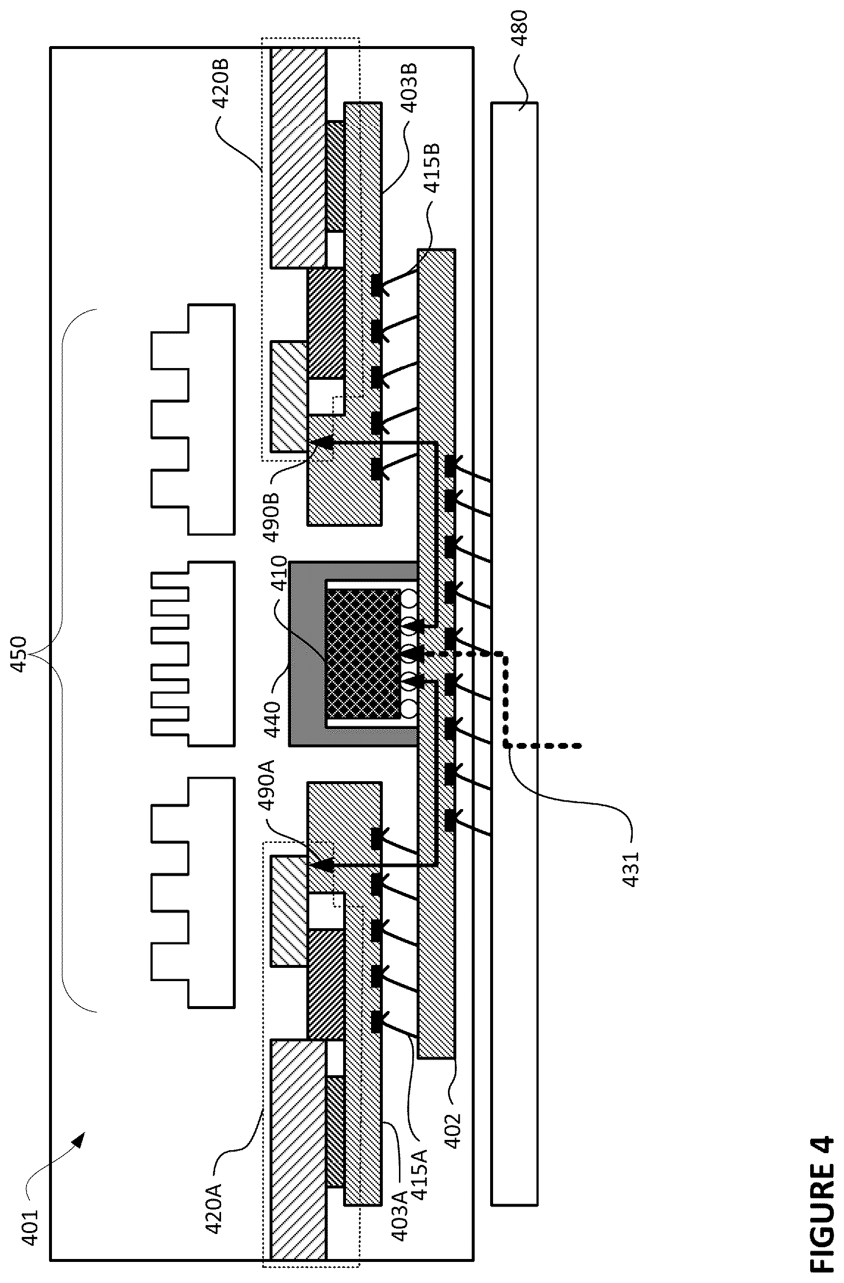 Patent US12327817 Figure 4 – ASIC package with photonics and vertical power delivery