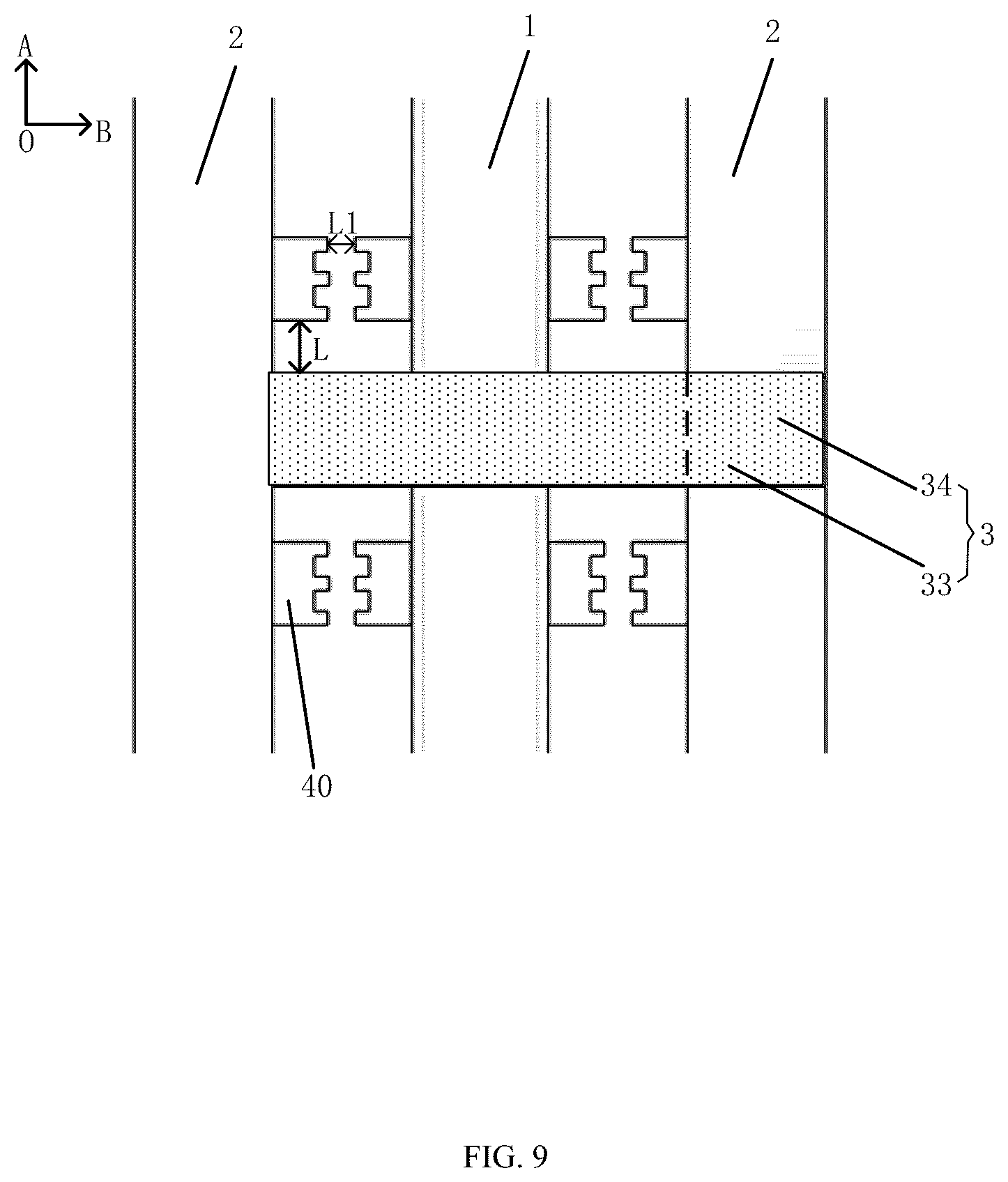 Patent US12327901 Figure 9 – Phase shifter comprising a hydrophobic part and a hydrophilic part arranged relative to a first wire and second wires formed on a substrate