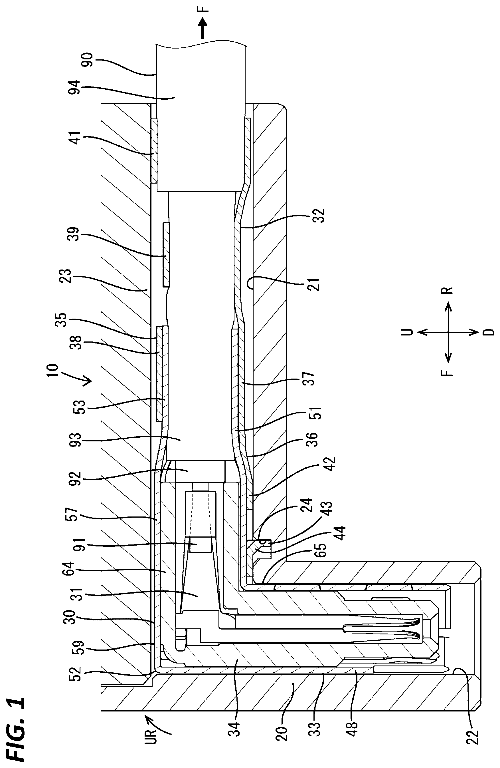 Patent US12327953 — Two part shield terminal with position stabilization and connector therewith — Figure 1