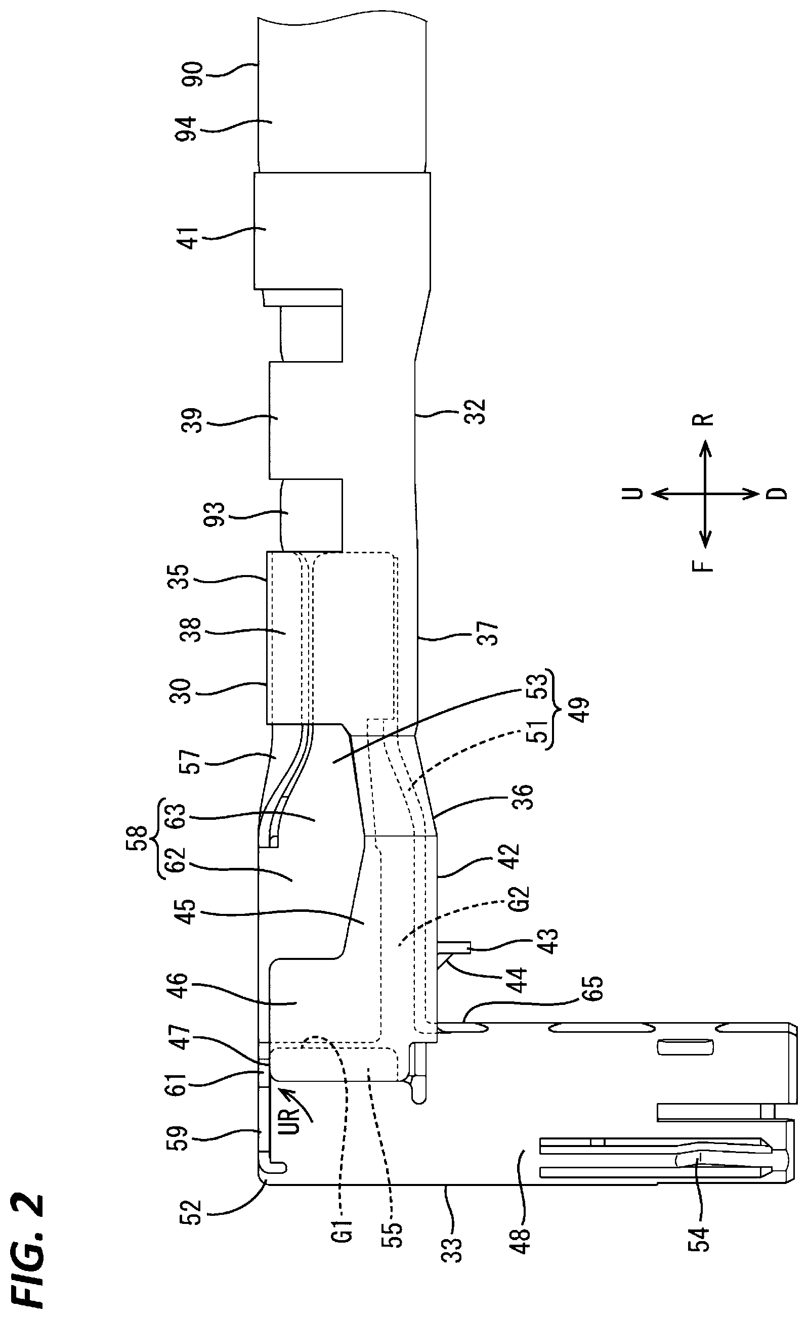 Patent US12327953 Figure 2 – Two part shield terminal with position stabilization and connector therewith