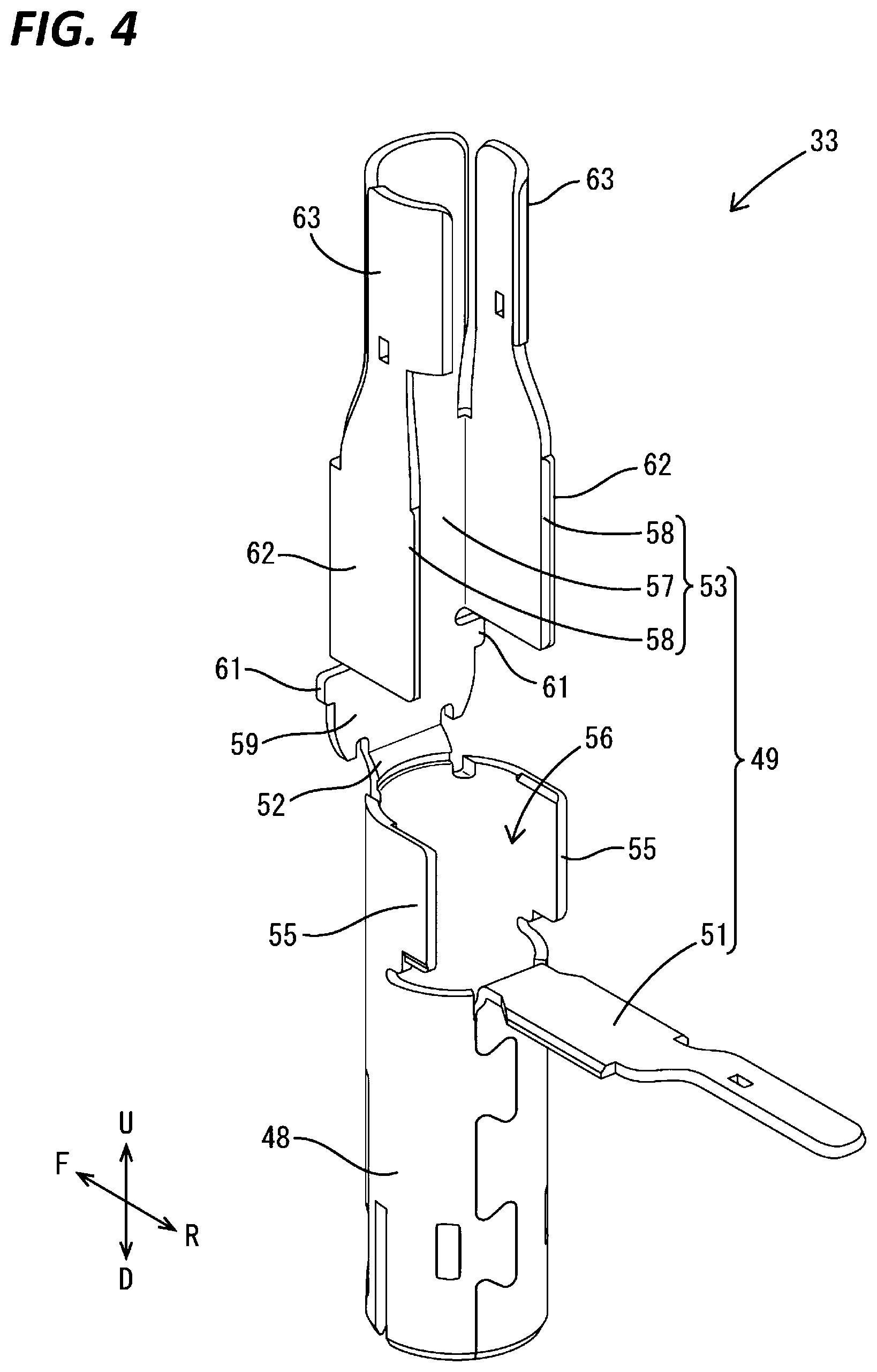 Patent US12327953 Figure 4 – Two part shield terminal with position stabilization and connector therewith