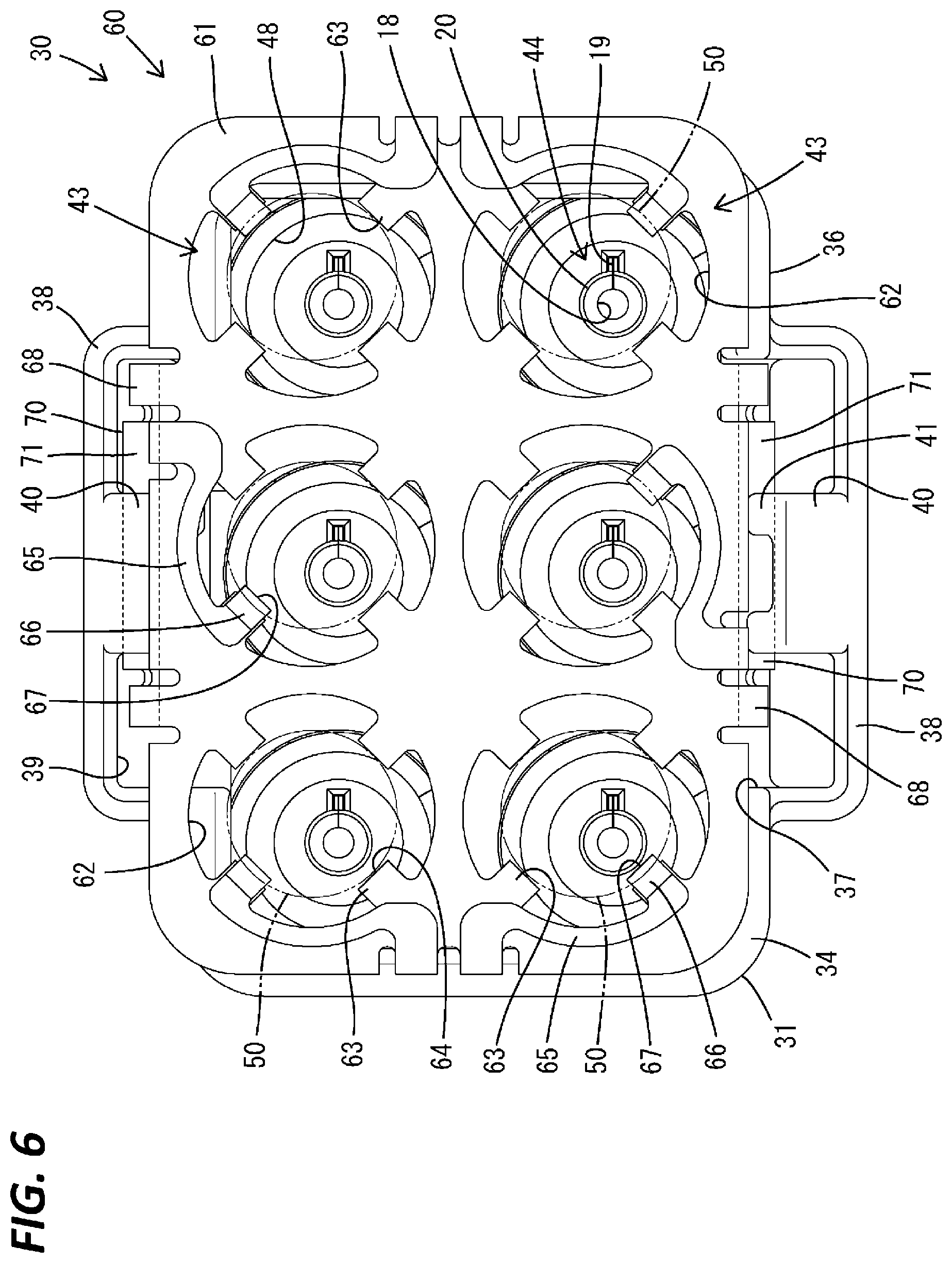 Patent US12327961 Figure 6 – Electrical connector device with an adaptor connecting two parallel board mounted connectors