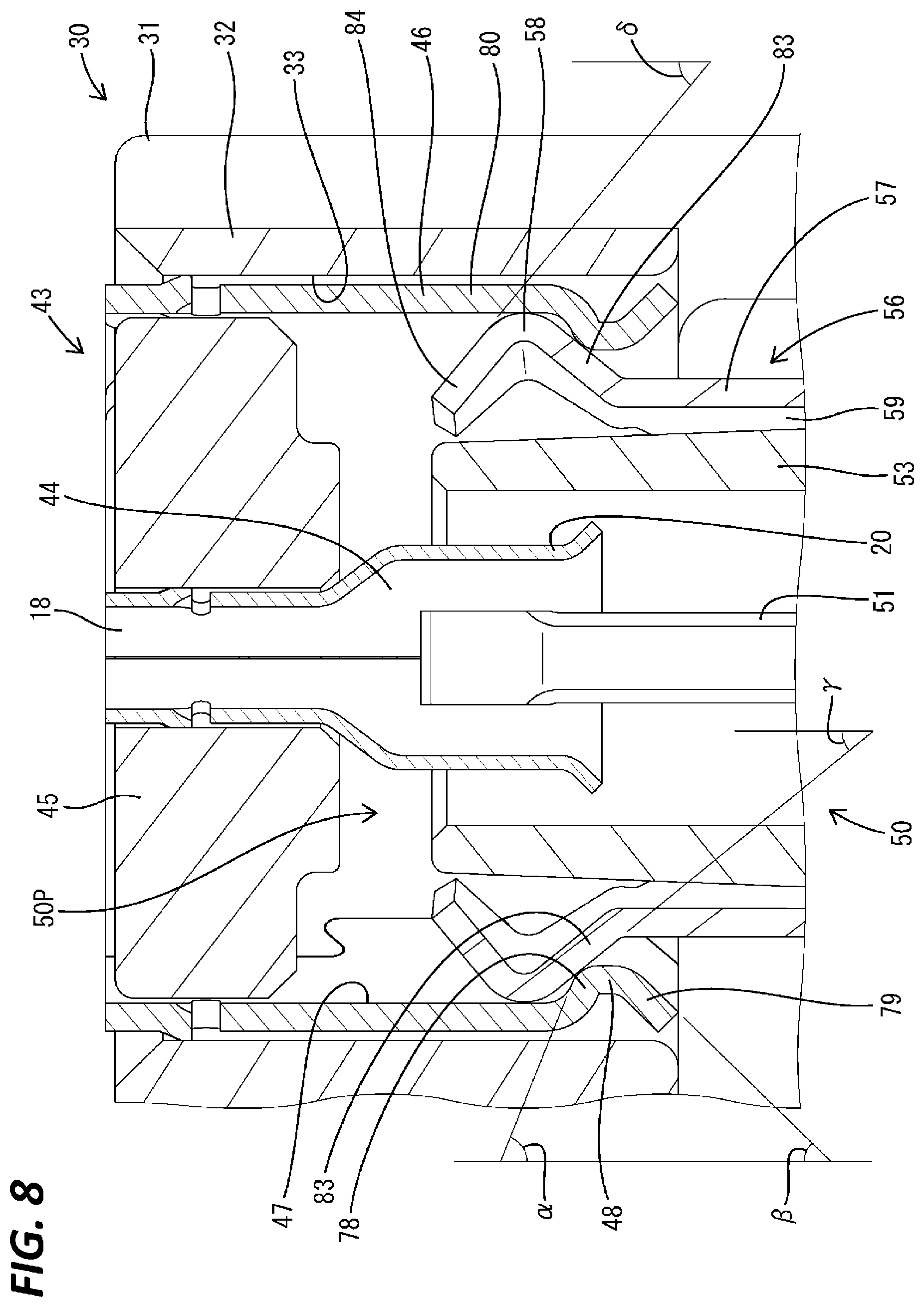 Patent US12327961 Figure 8 – Electrical connector device with an adaptor connecting two parallel board mounted connectors