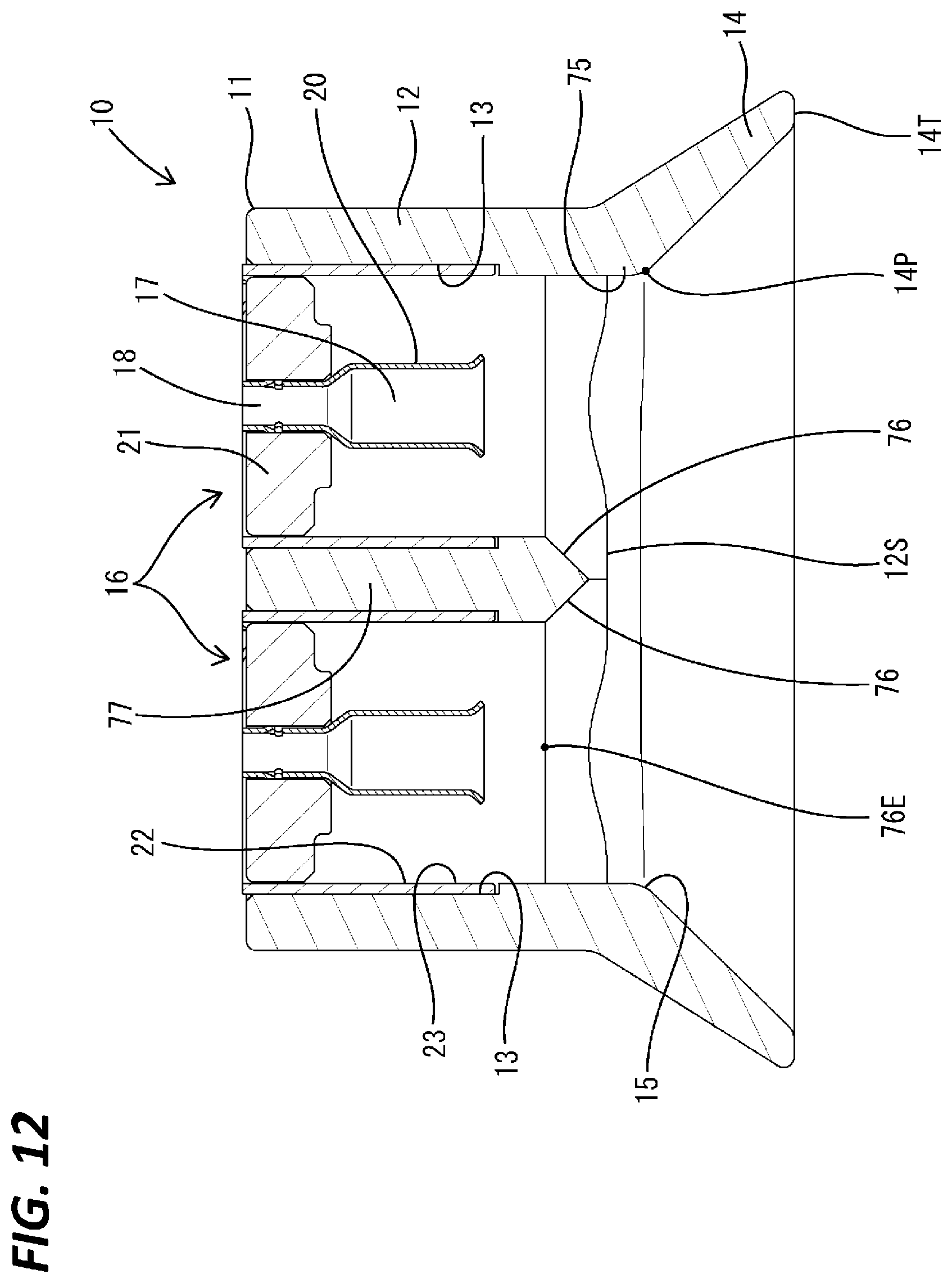 Patent US12327961 Figure 12 – Electrical connector device with an adaptor connecting two parallel board mounted connectors