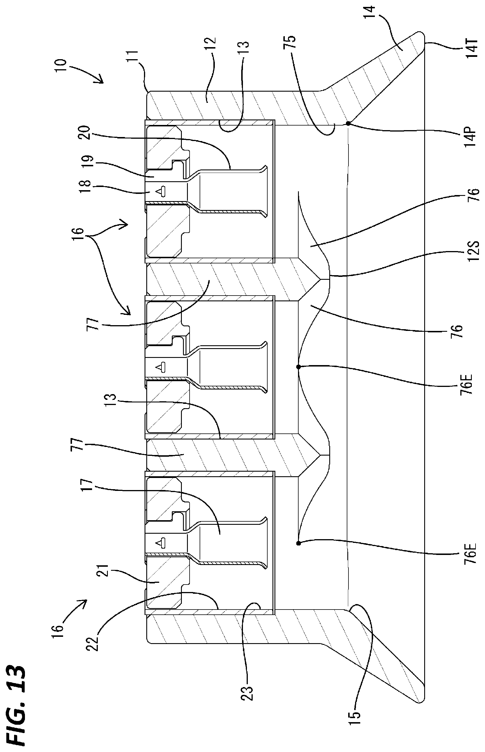 Patent US12327961 Figure 13 – Electrical connector device with an adaptor connecting two parallel board mounted connectors