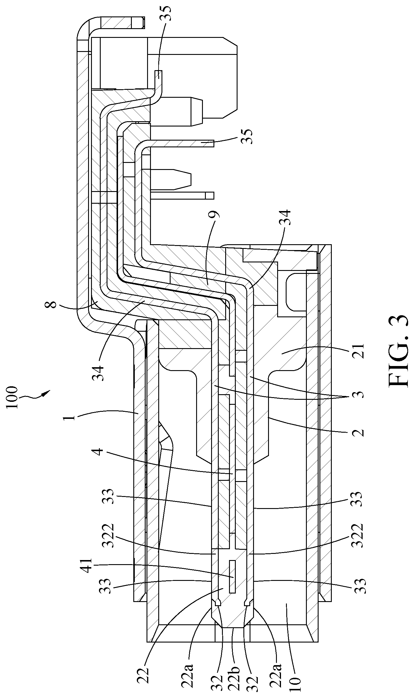Patent US12327963 Figure 3 – Electrical receptacle connector with central shield