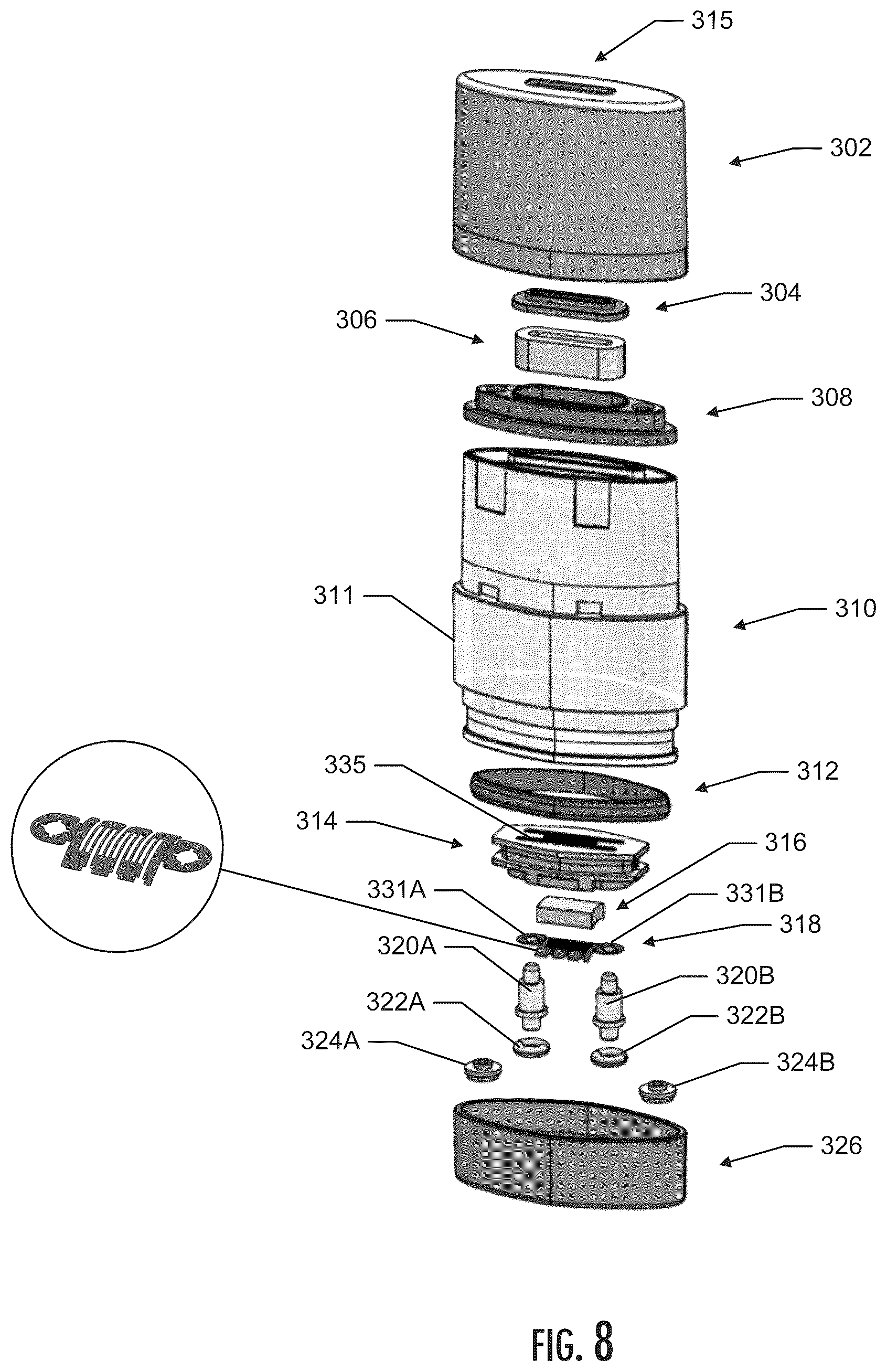 Patent US12327970 Figure 8 – Aerosol delivery device with improved connectivity, airflow, and aerosol paths