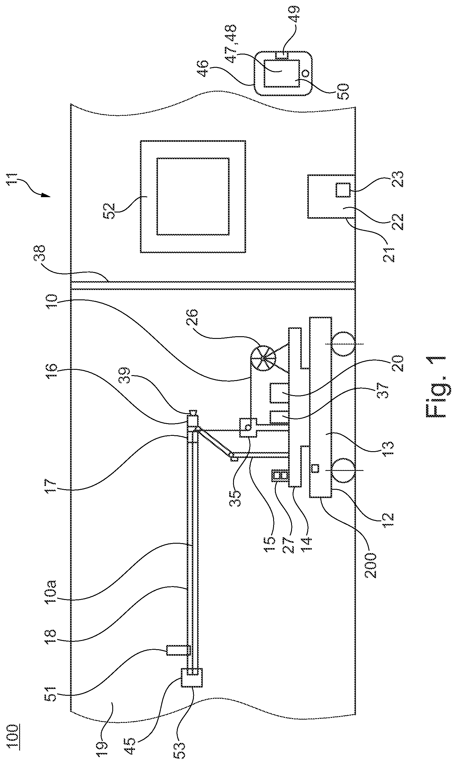 Patent US12327988 Figure 1 – Cable laying system for automated laying of cables in a building with a cable laying device and cable laying device
