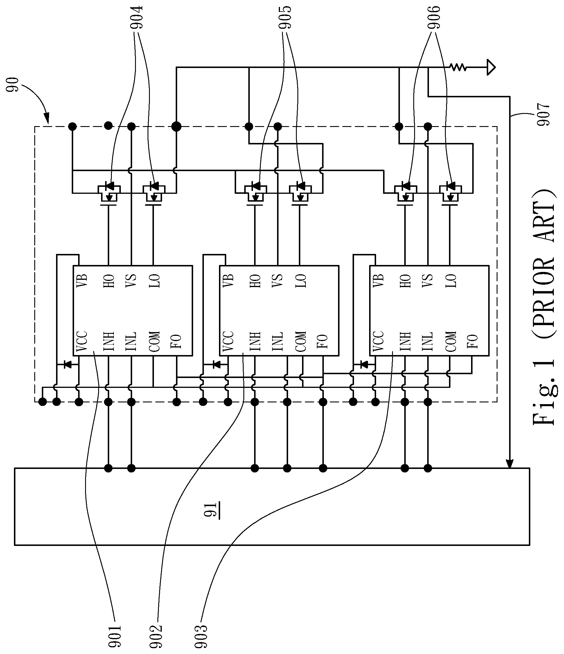 Patent US12327993 Figure 1 – Semiconductor package for a multi-phase motor driving circuit