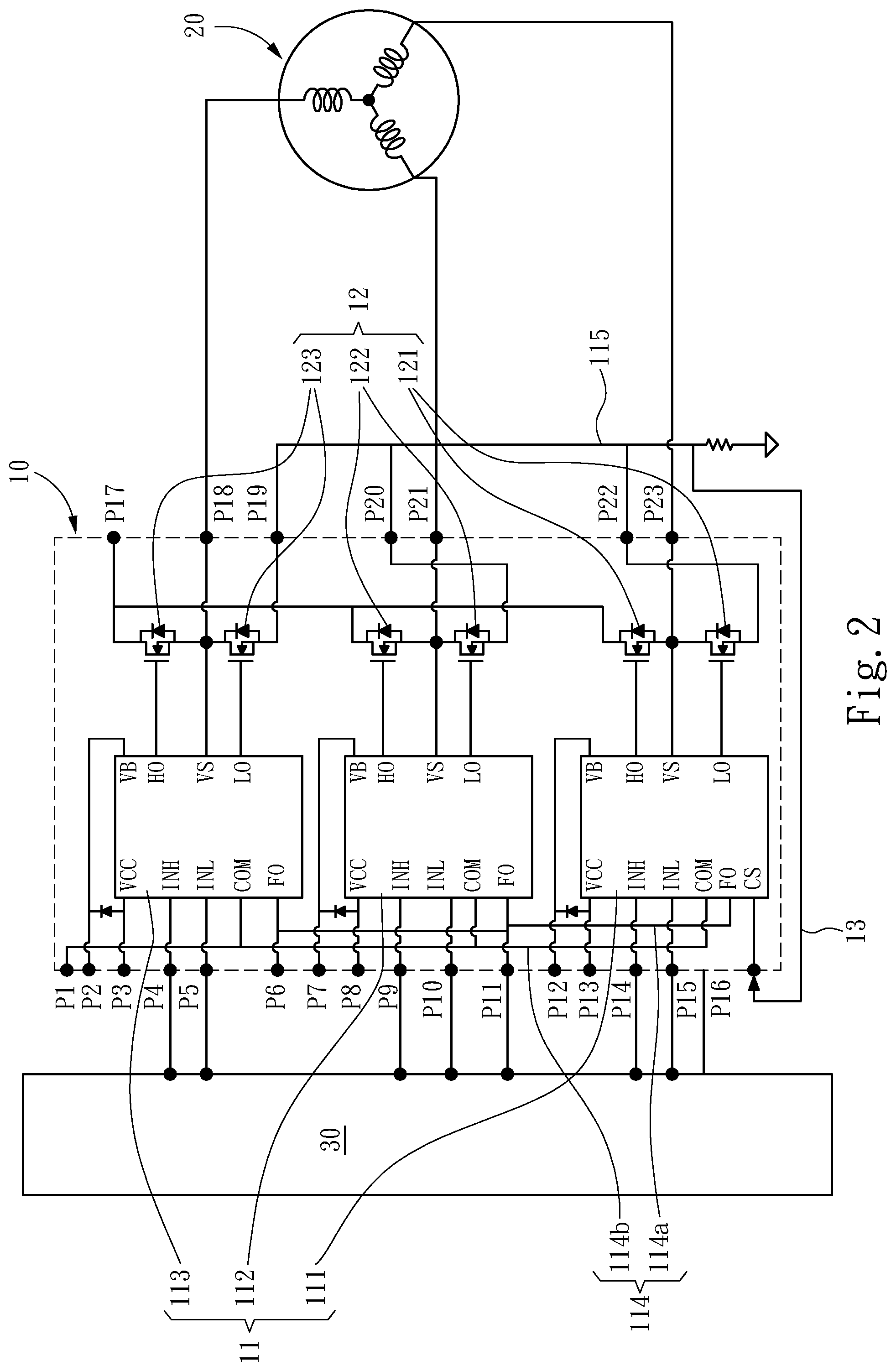 Patent US12327993 Figure 2 – Semiconductor package for a multi-phase motor driving circuit