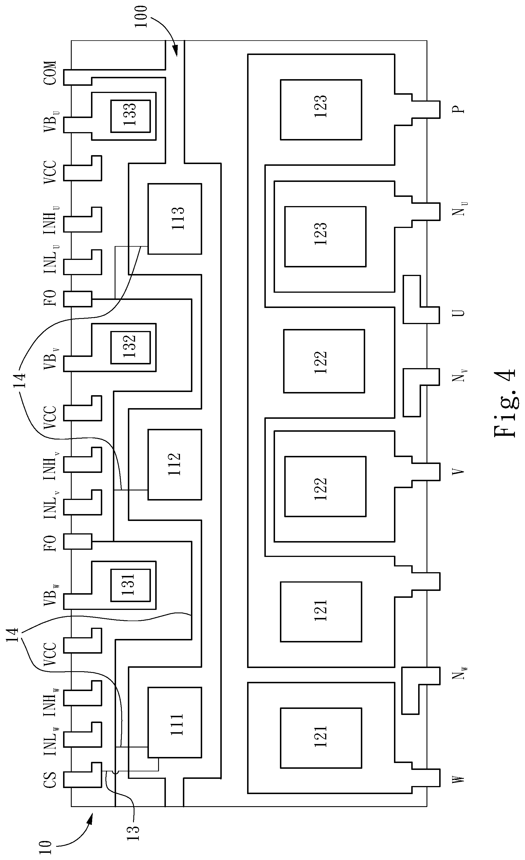 Patent US12327993 Figure 4 – Semiconductor package for a multi-phase motor driving circuit