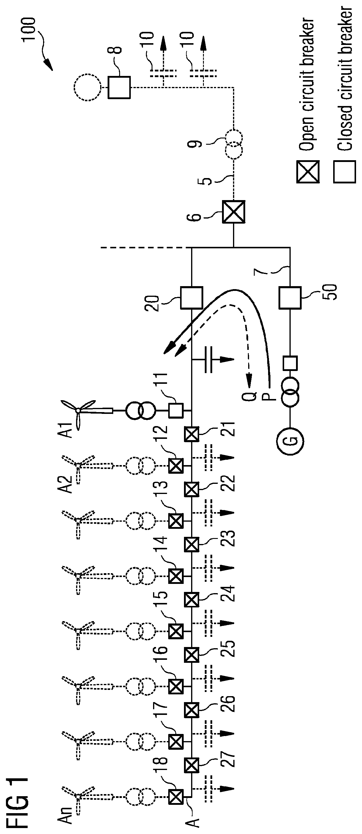 Patent US12328008 Figure 1 – Method of supplying power to a wind farm in a low wind condition
