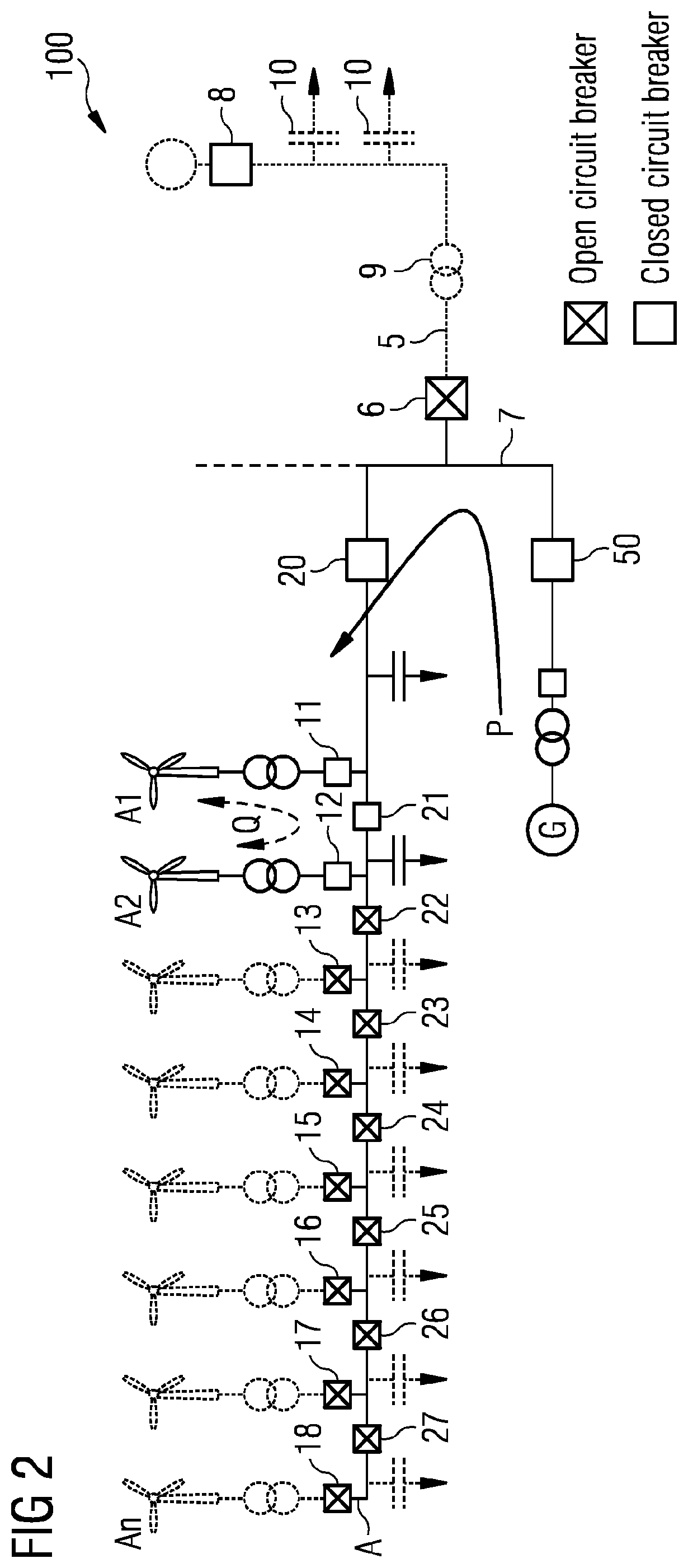 Patent US12328008 Figure 2 – Method of supplying power to a wind farm in a low wind condition