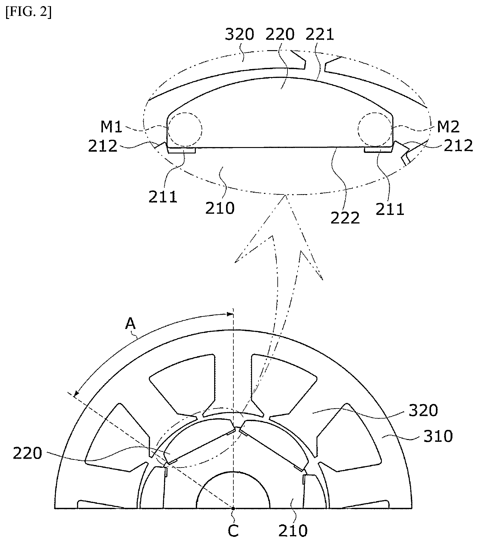 Patent US12328035 Figure 2 – Motor having rotor structure with grooves to reduce cogging torque