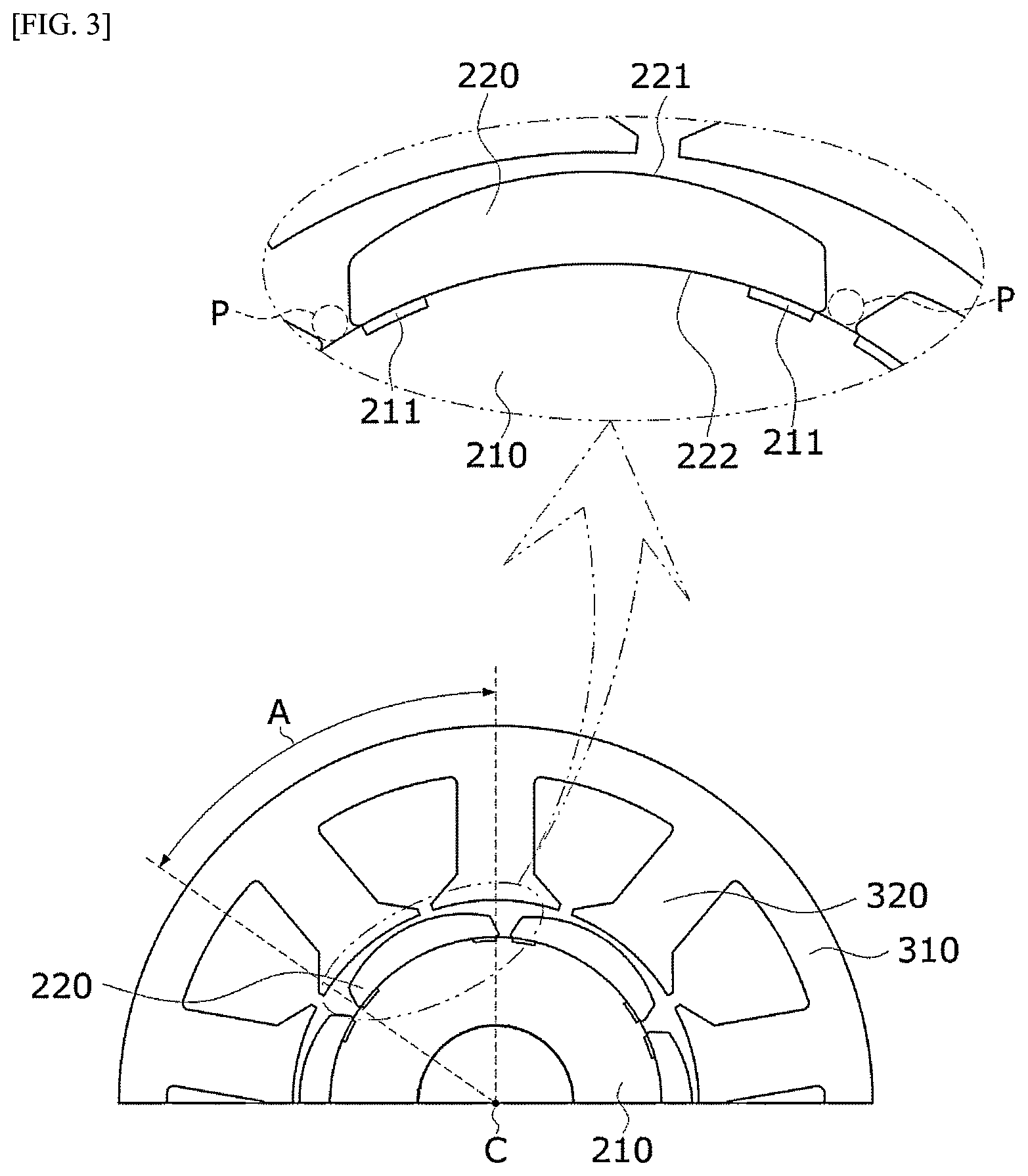Patent US12328035 Figure 3 – Motor having rotor structure with grooves to reduce cogging torque