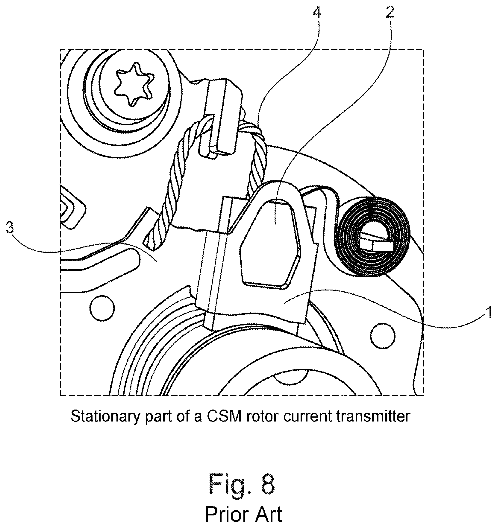 Patent US12328039 Figure 8 – Current transmission sub-device of a current-excited synchronous machine as a drive motor in a hybrid on electric vehicle