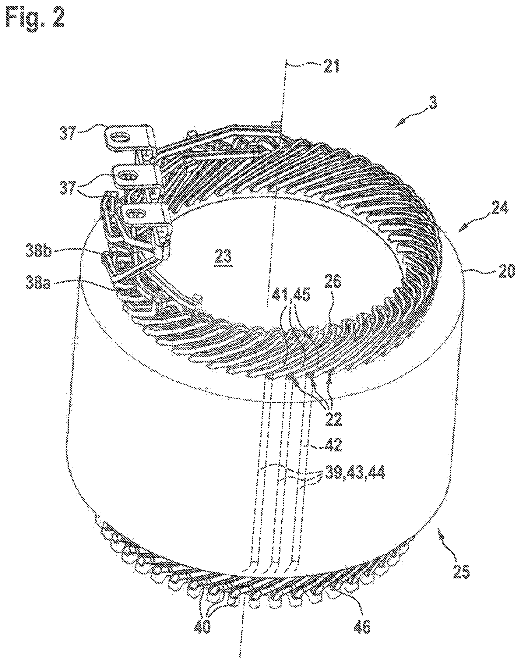 Patent US12328047 Figure 2 – Stator for an electric machine, drive installation for an electric vehicle, and vehicle
