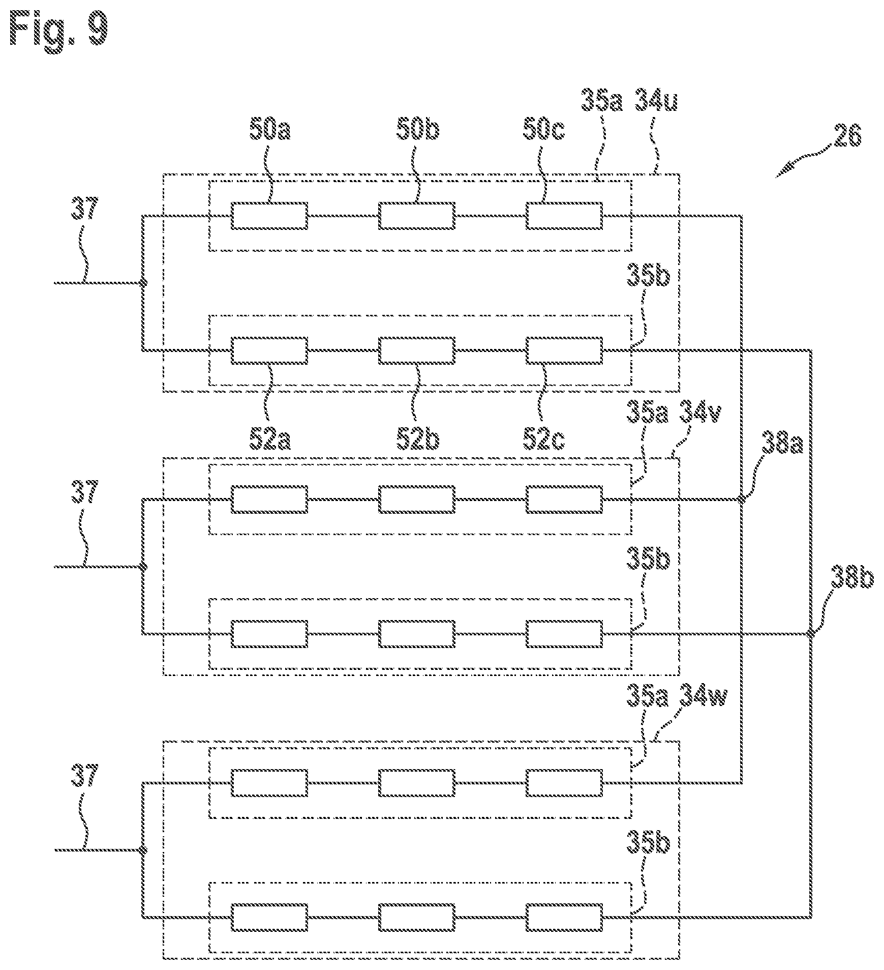 Patent US12328047 Figure 9 – Stator for an electric machine, drive installation for an electric vehicle, and vehicle
