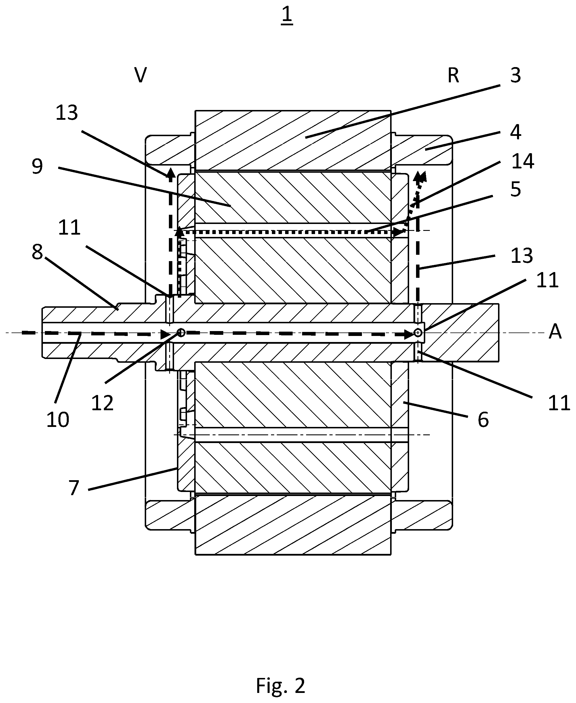 Patent US12328053 Figure 2 – Electric machine with rotor cooling