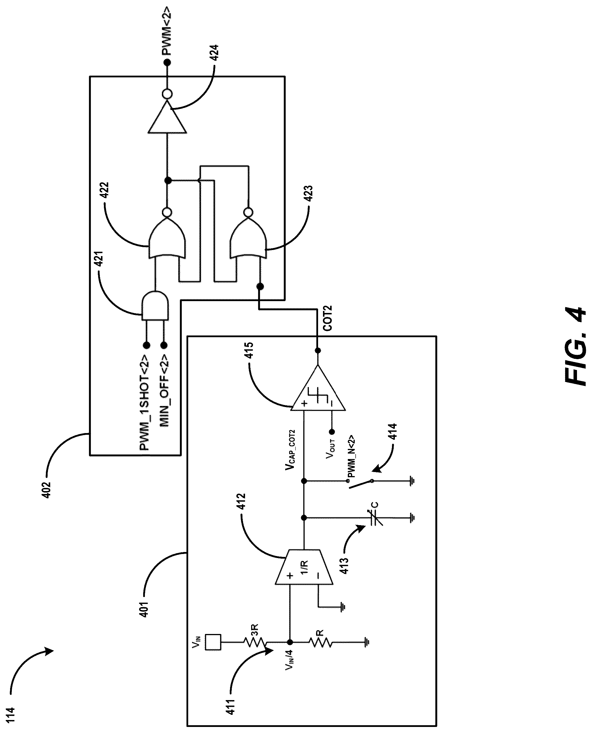 Patent US12328070 Figure 4 – Constant-on-time power converter with adaptive interleaving