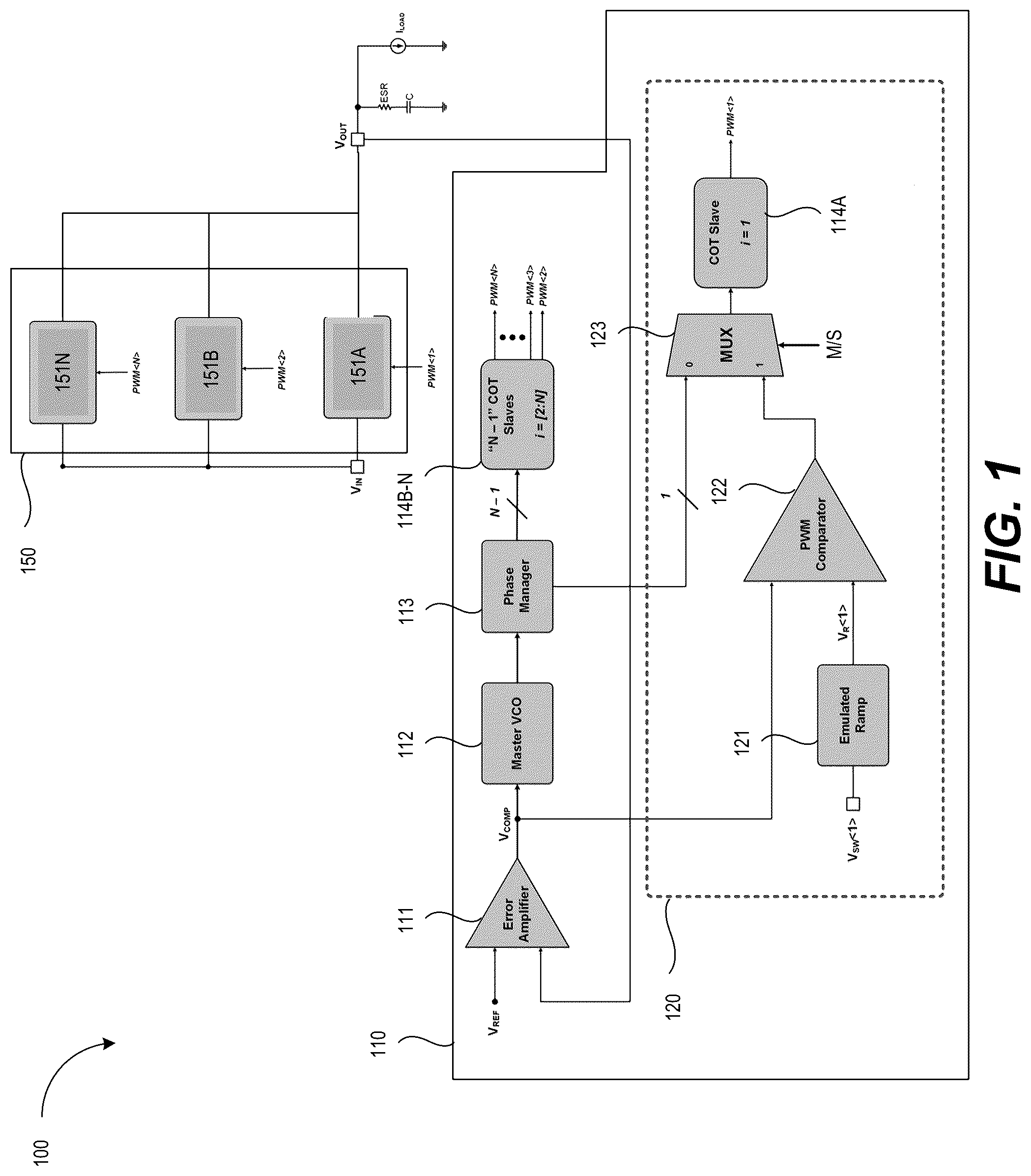 Patent US12328074 Figure 1 – Constant-on-time power converter with single-phase and multi-phase operation