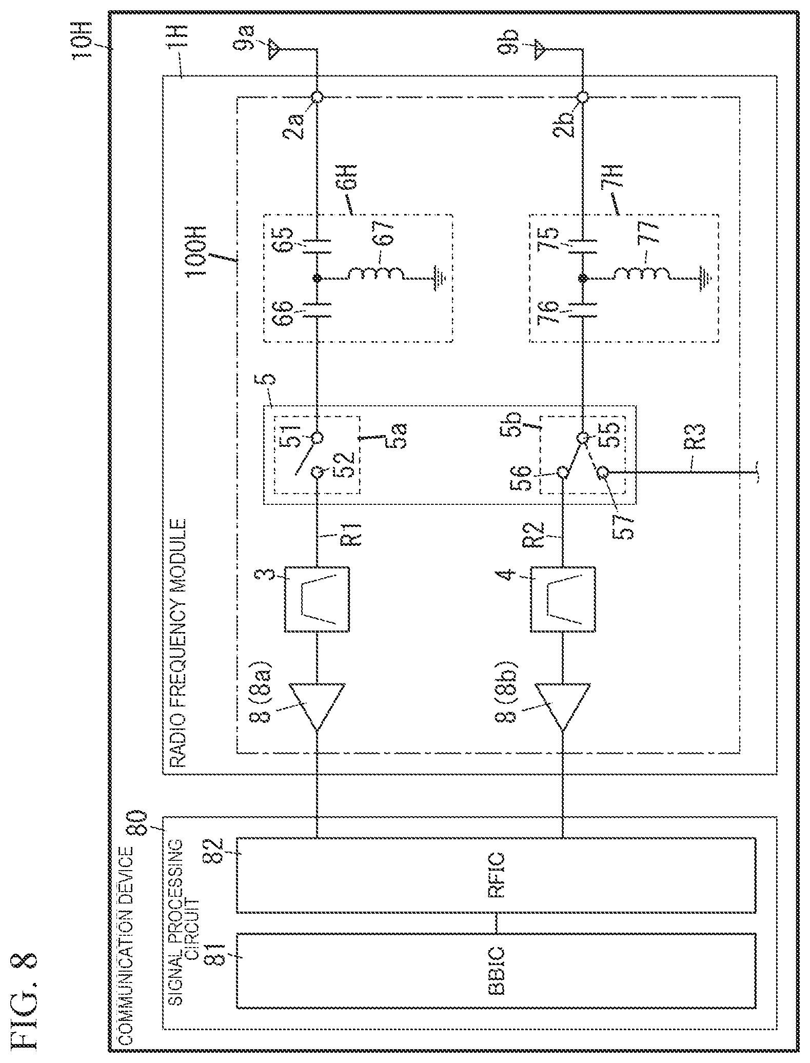 Patent US12328130 Figure 8 – Radio frequency module and communication device