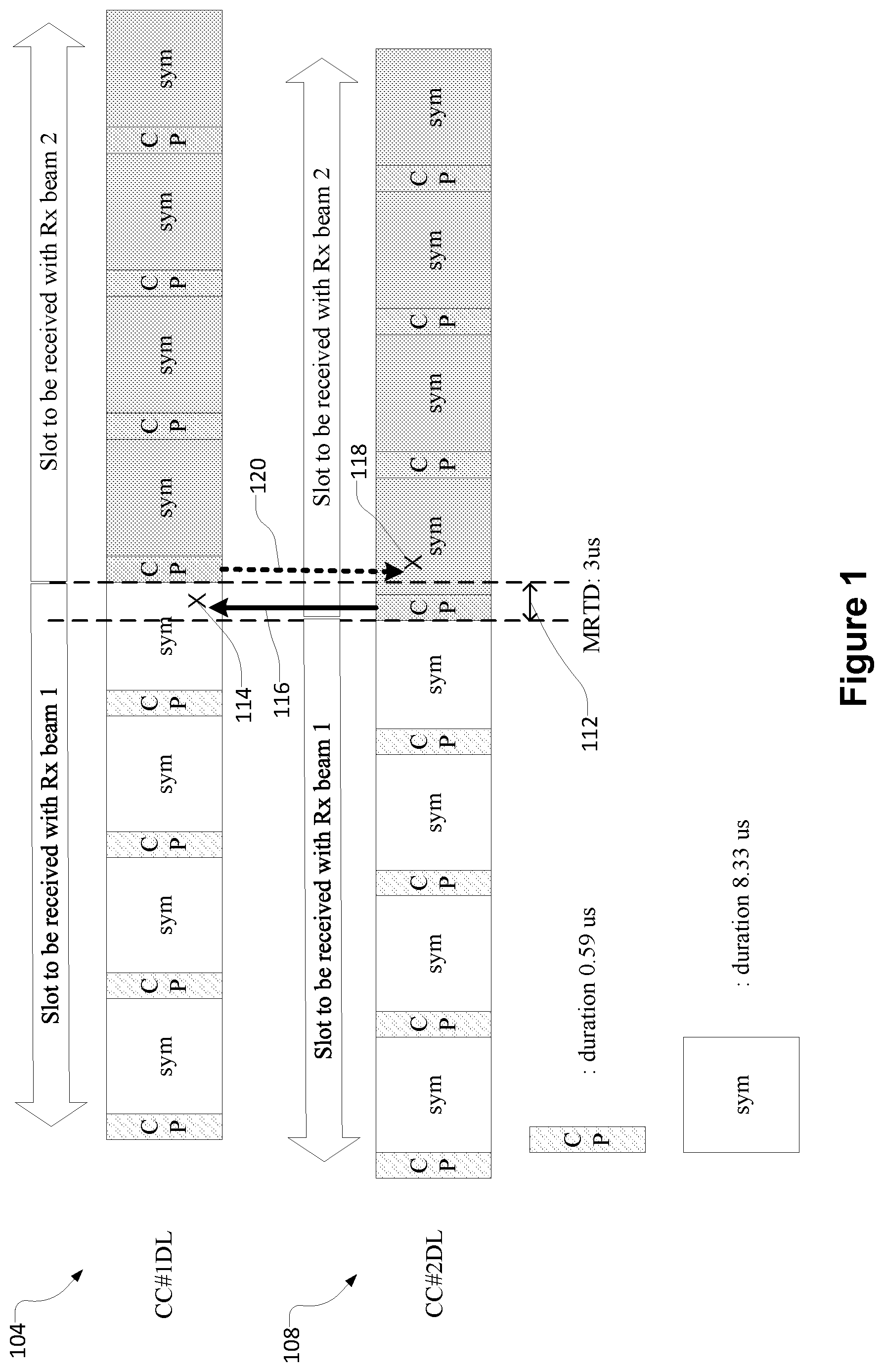 Patent US12328287 Figure 1 – Beam switching in intra-band non-contiguous carrier aggregation