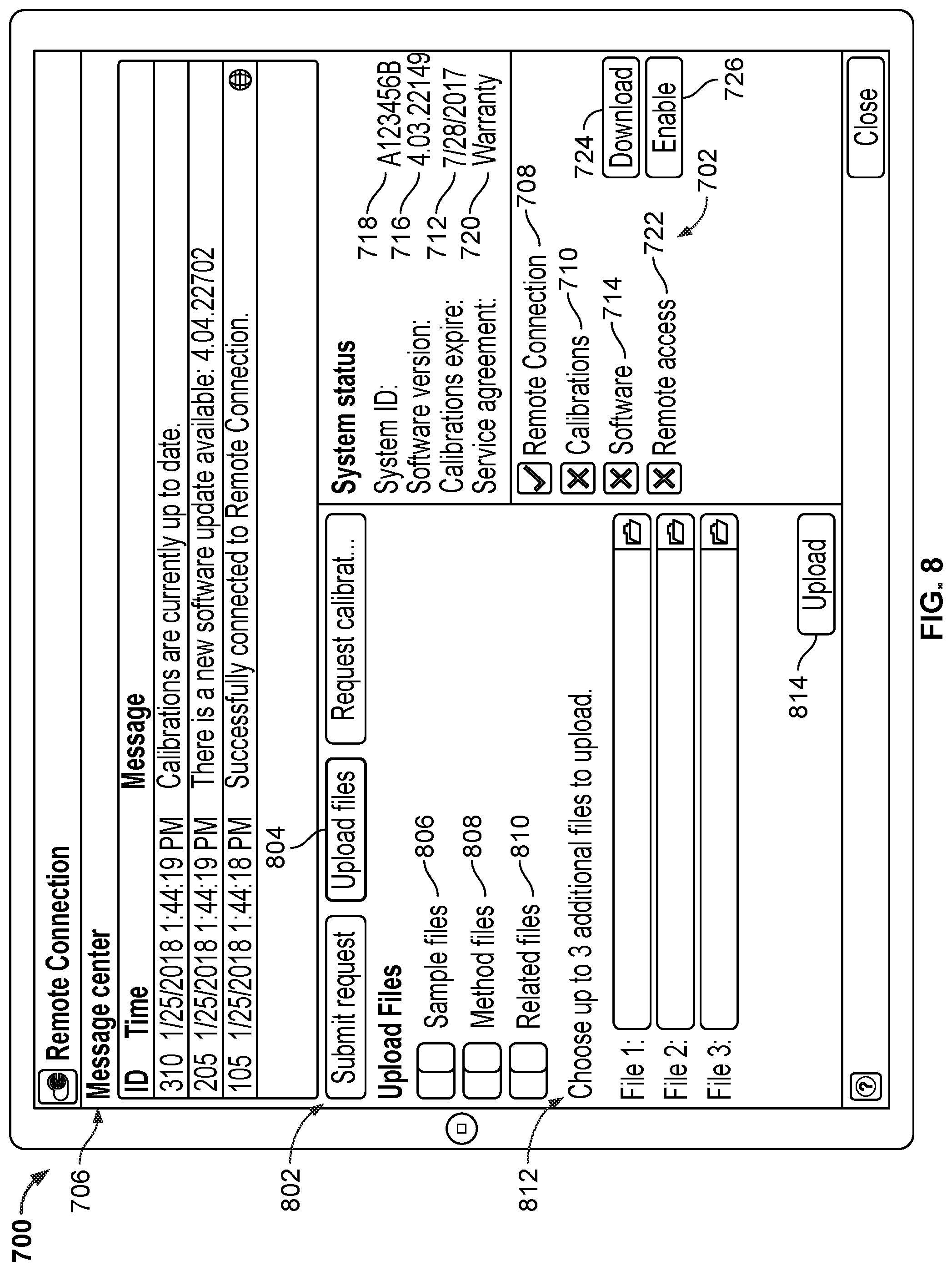 Patent US12328413 Figure 8 – Systems and methods to provide remote support services to a testing device