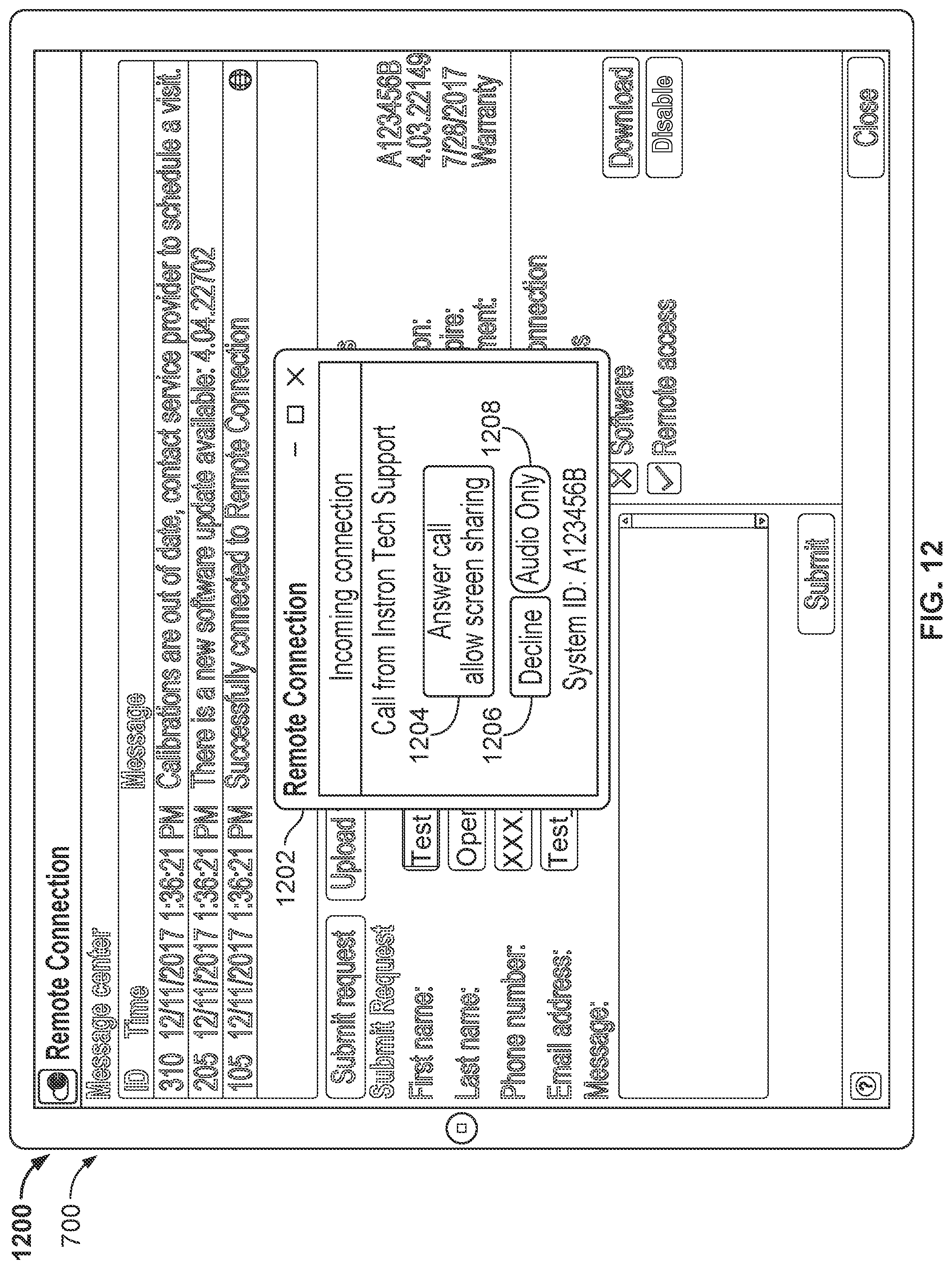 Patent US12328413 Figure 12 – Systems and methods to provide remote support services to a testing device