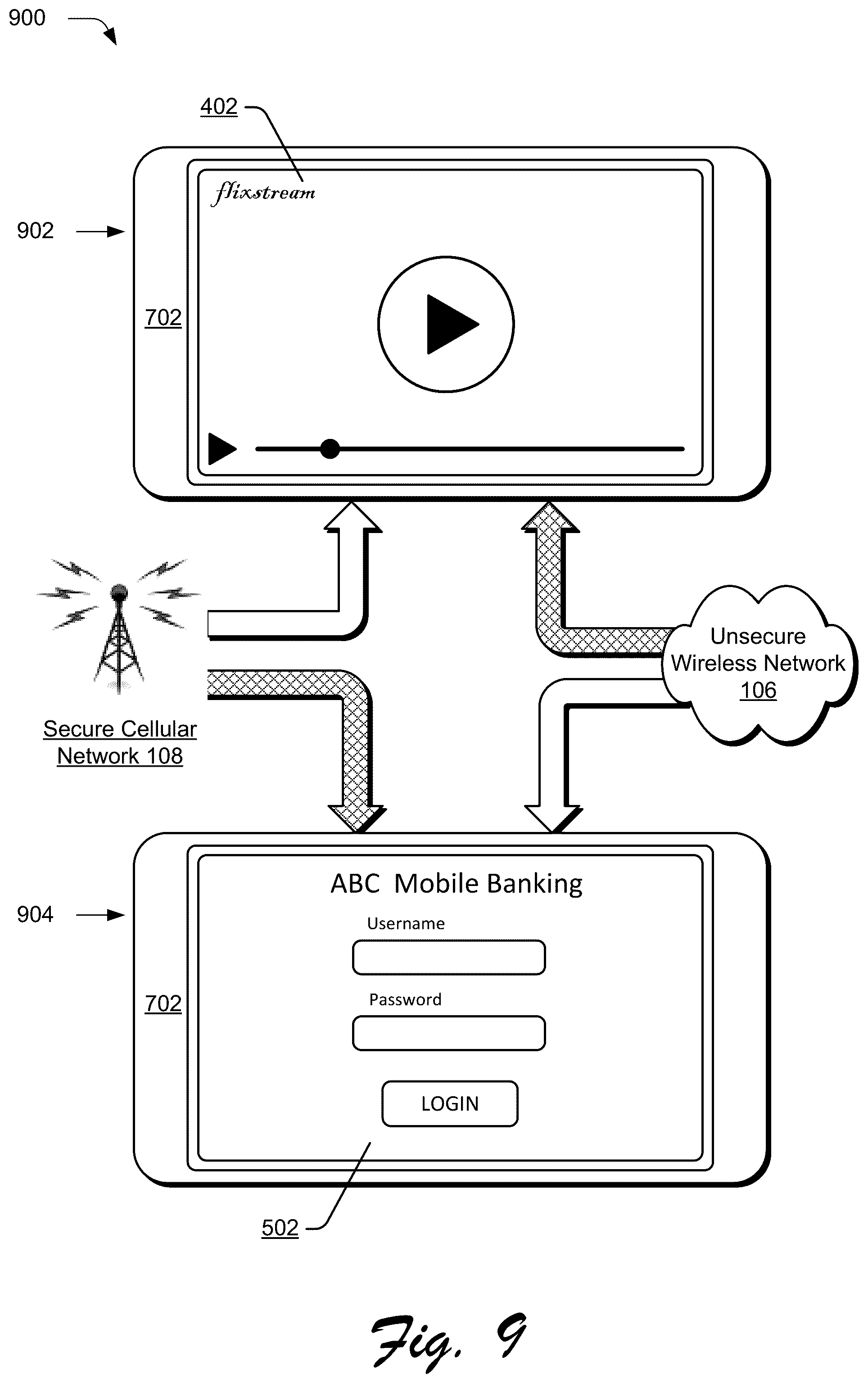 Patent US12328584 Figure 9 – Data routing based on application restriction designation