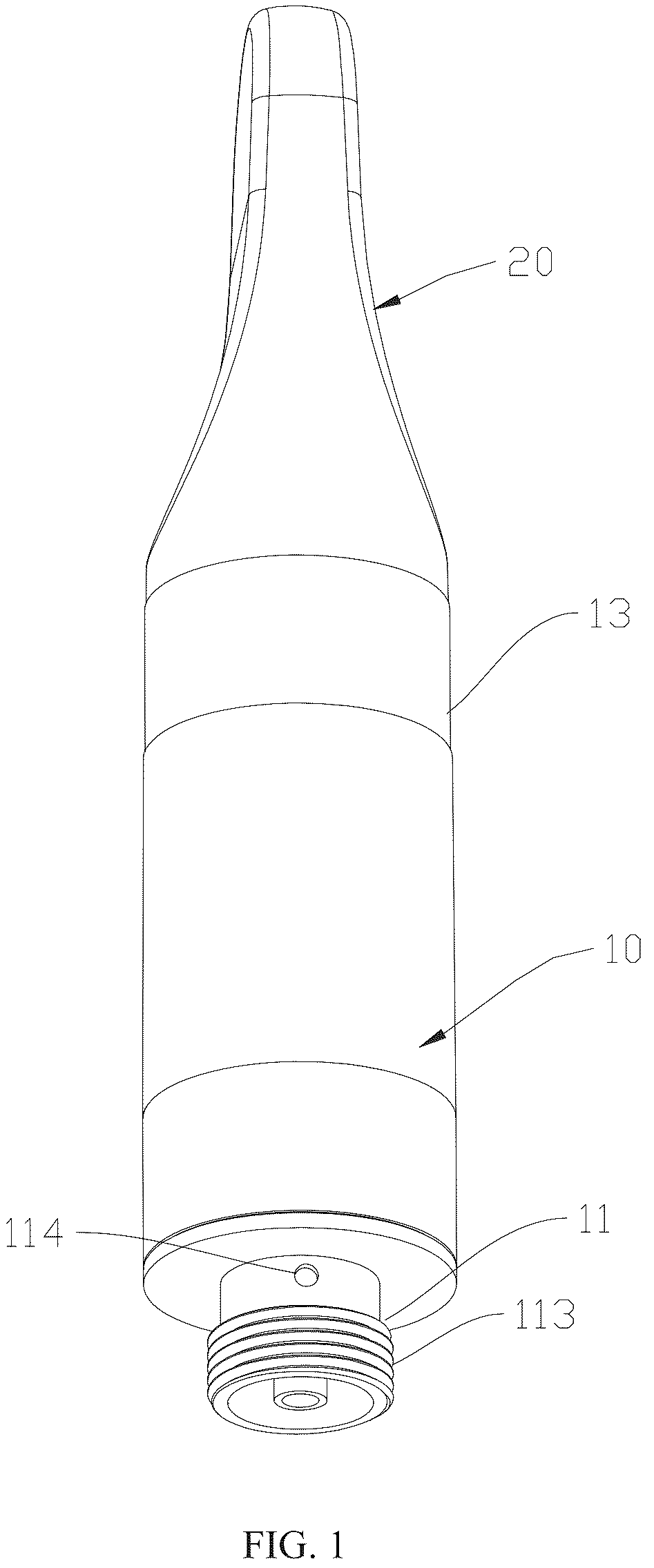 Patent US12328798 Figure 1 – Atomizer capable of preventing liquid leakage caused by air inside a liquid reservoir and electronic cigarette with the same