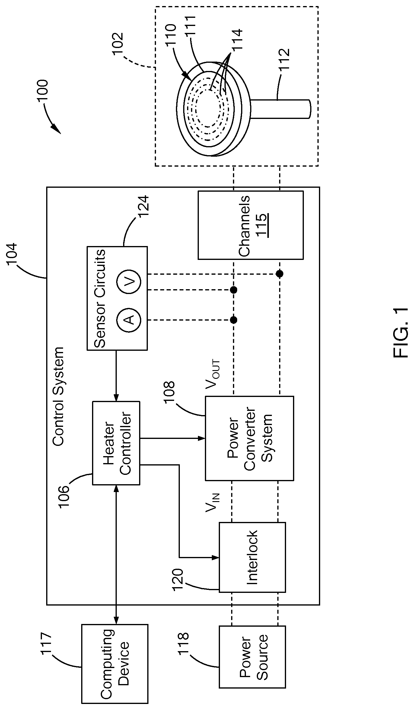Patent US12328799 Figure 1 – System and method for calibrating a control system operating an electric heater