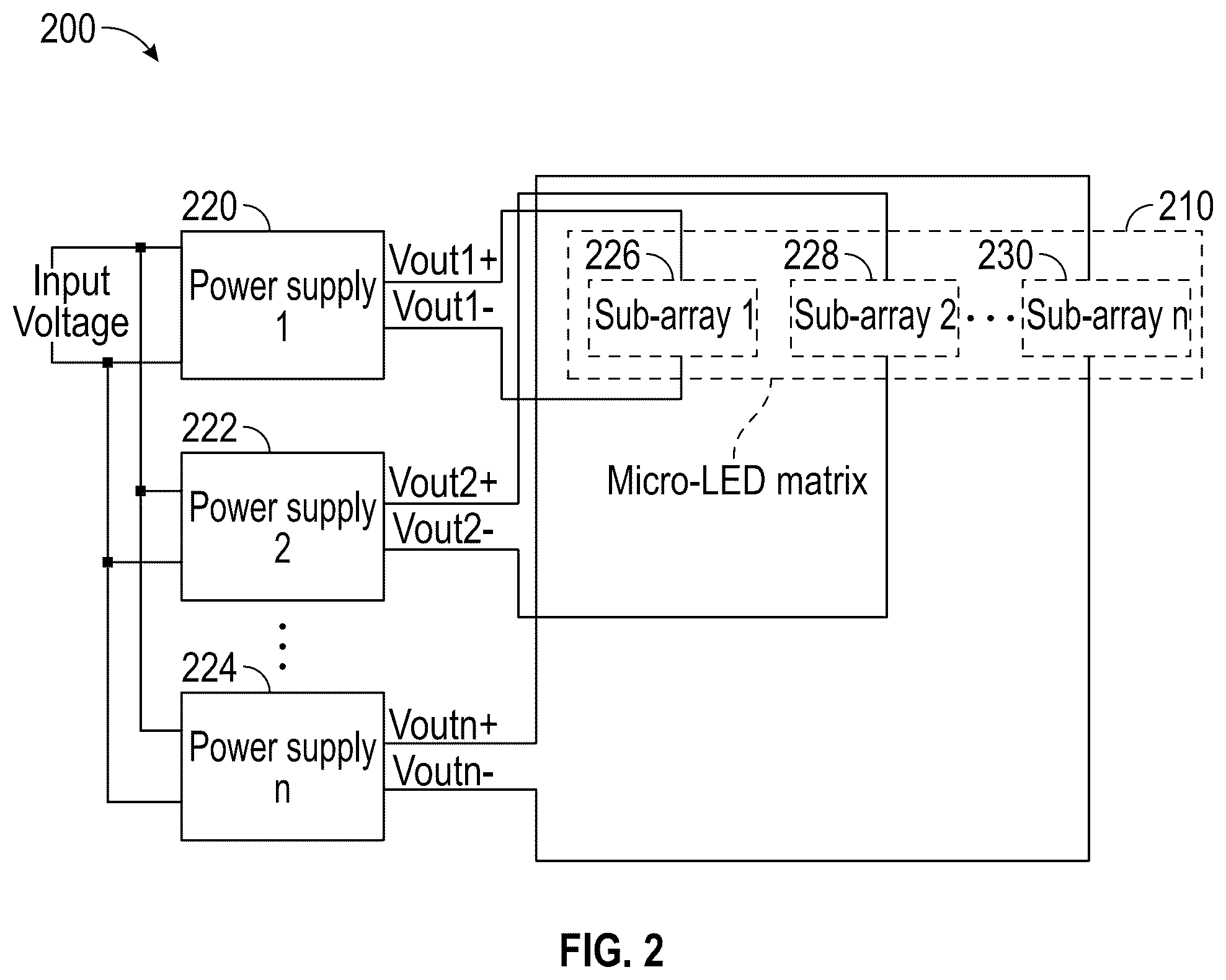 Patent US12328803 Figure 2 – Multiple power supply circuit for LED array