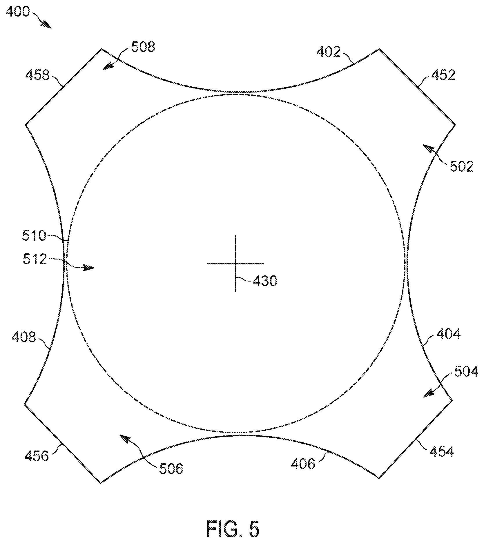 Patent US12328826 Figure 5 – Solder pads with concave edges for ball grid arrays