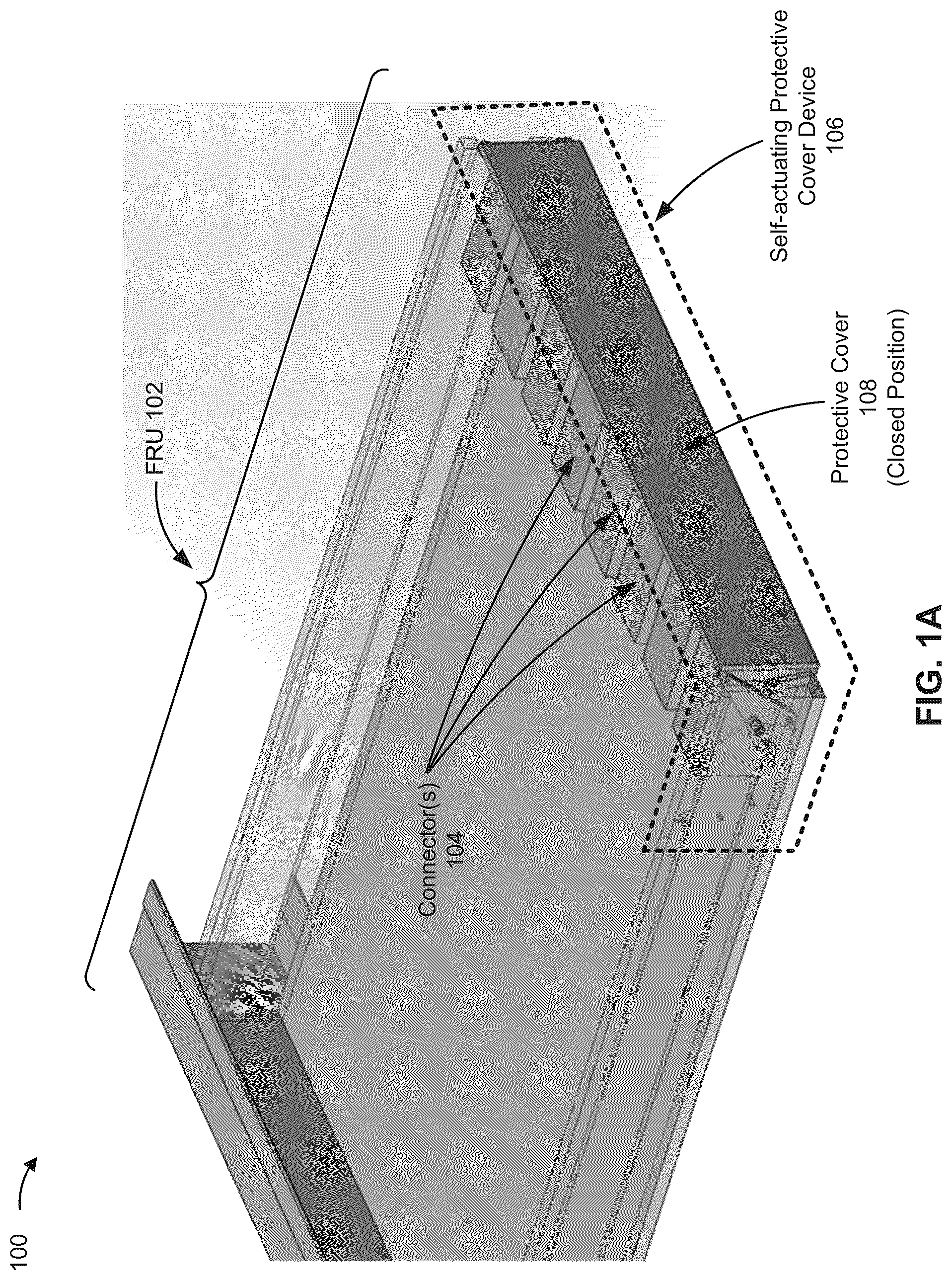 Patent US12328836 — Self-actuating protective cover device for connectors of a field-replaceable unit — Figure 1
