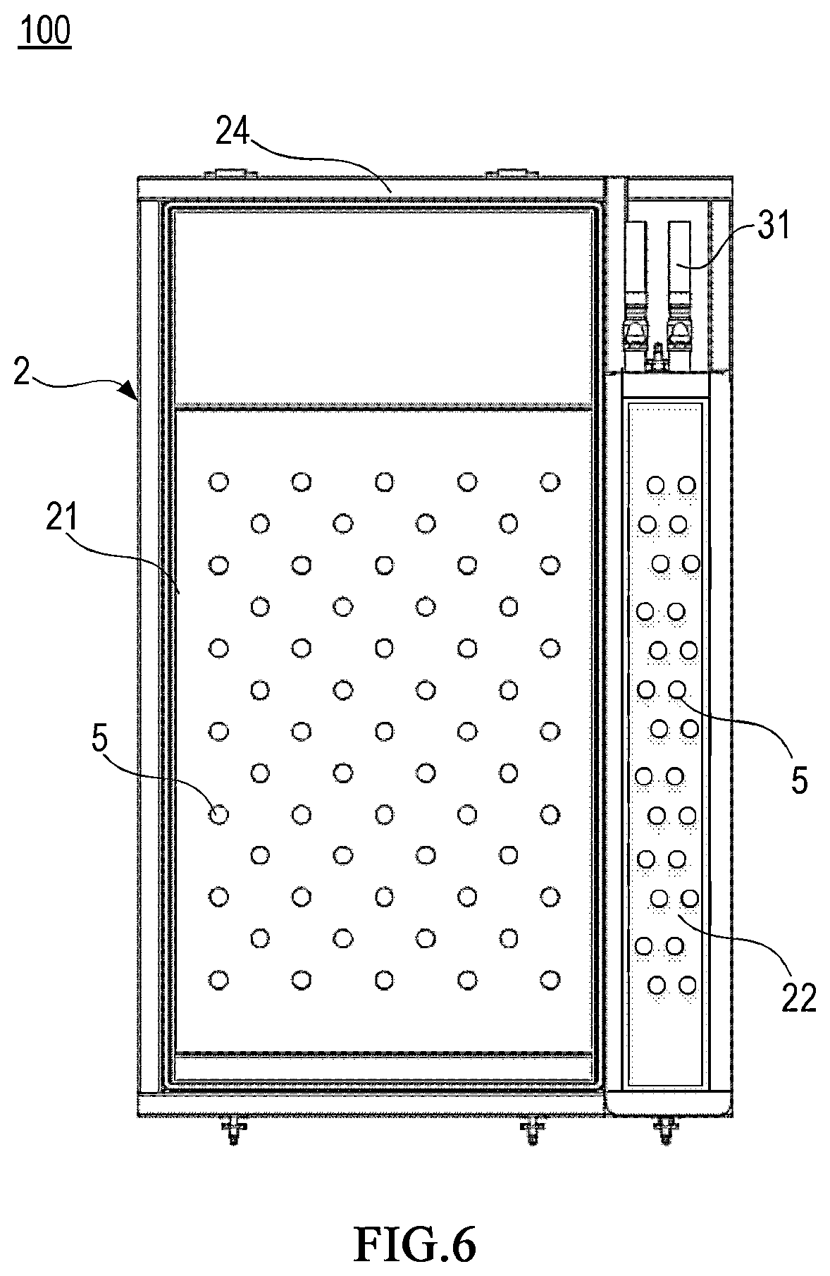 Patent US12328842 Figure 6 – Immersed liquid cooling apparatus and liquid cooling system