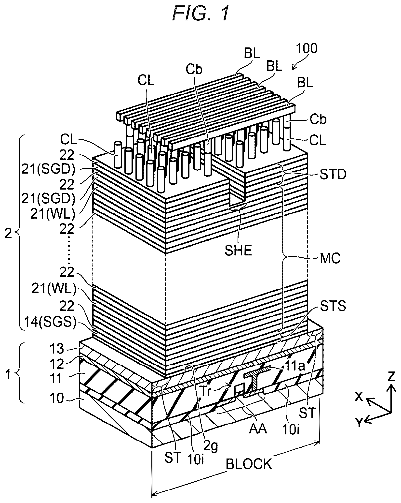 Patent US12328874 Figure 1 – Semiconductor storage device