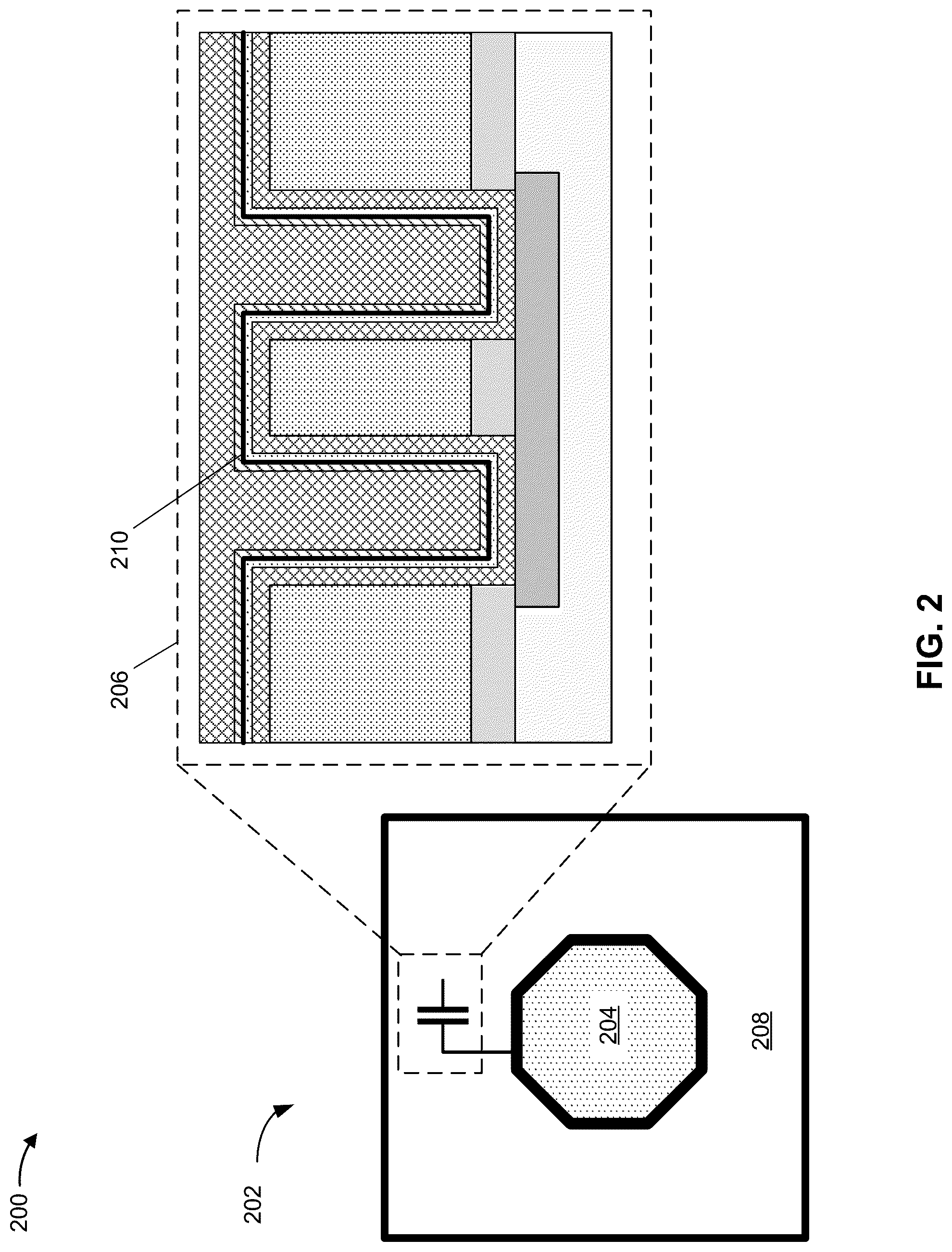 Patent US12328886 Figure 2 – Metal-insulator-metal capacitor and methods of manufacturing