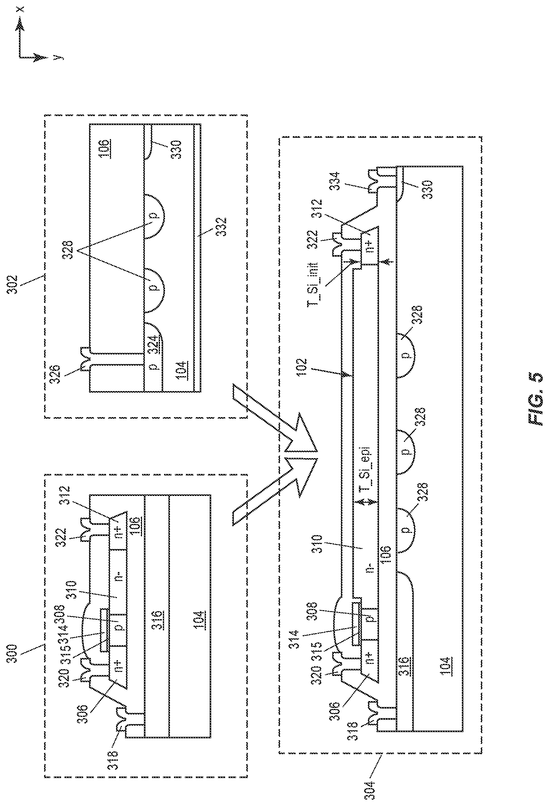 Patent US12328891 Figure 5 – Silicon-on-insulator (SOI) device having variable thickness device layer and corresponding method of production
