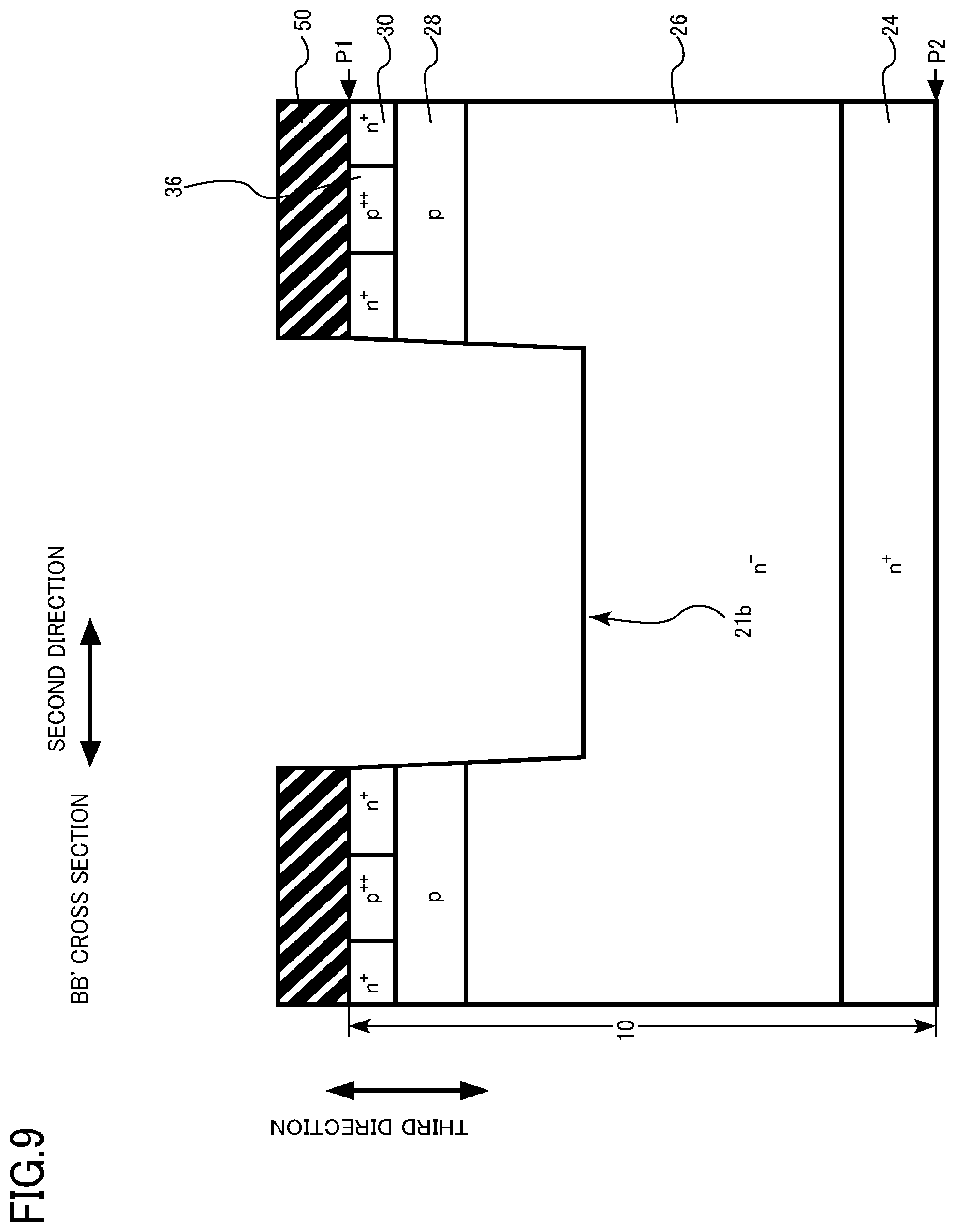 Patent US12328900 Figure 9 – Semiconductor device, semiconductor device manufacturing method, inverter circuit, drive device, vehicle, and elevator