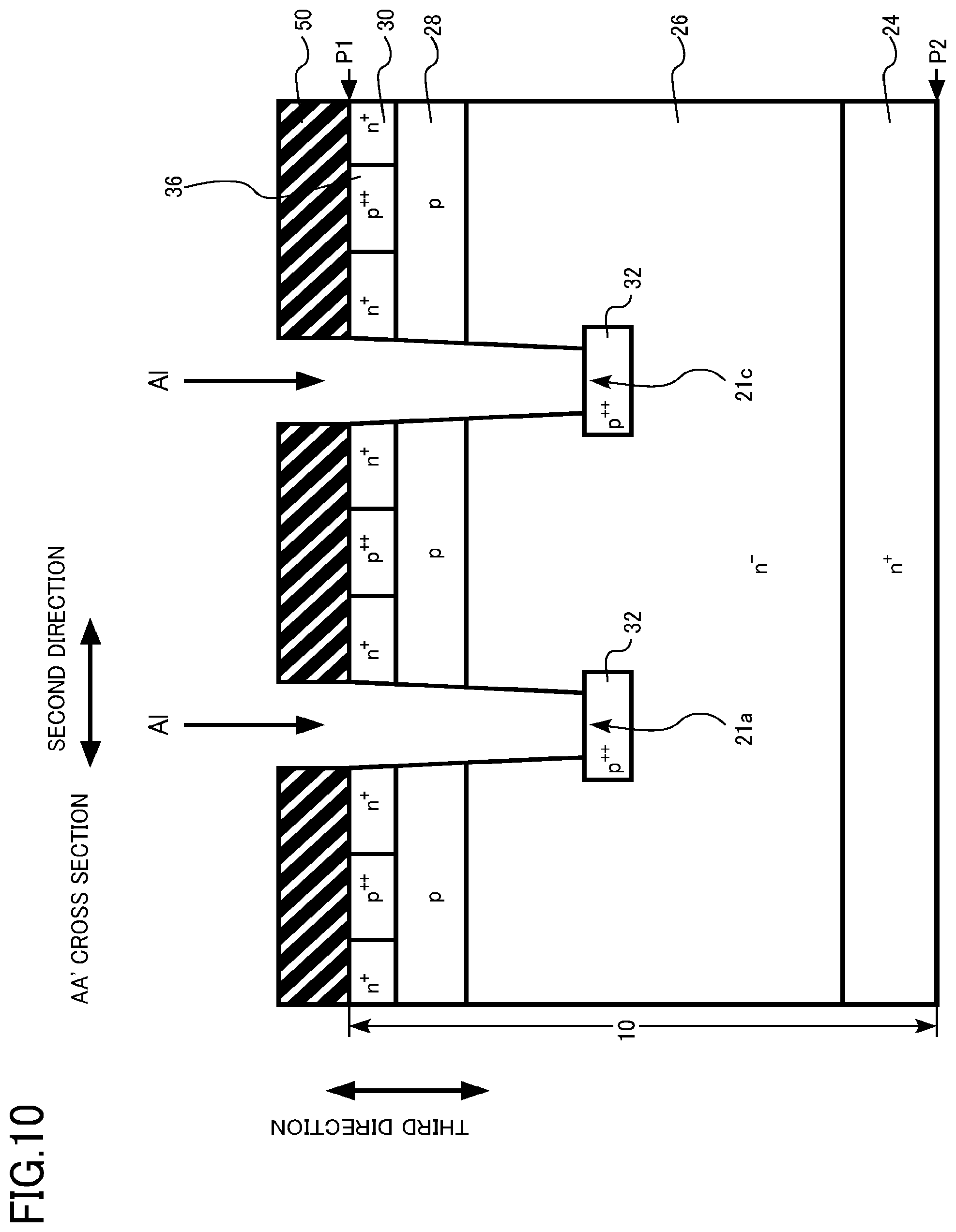Patent US12328900 Figure 10 – Semiconductor device, semiconductor device manufacturing method, inverter circuit, drive device, vehicle, and elevator