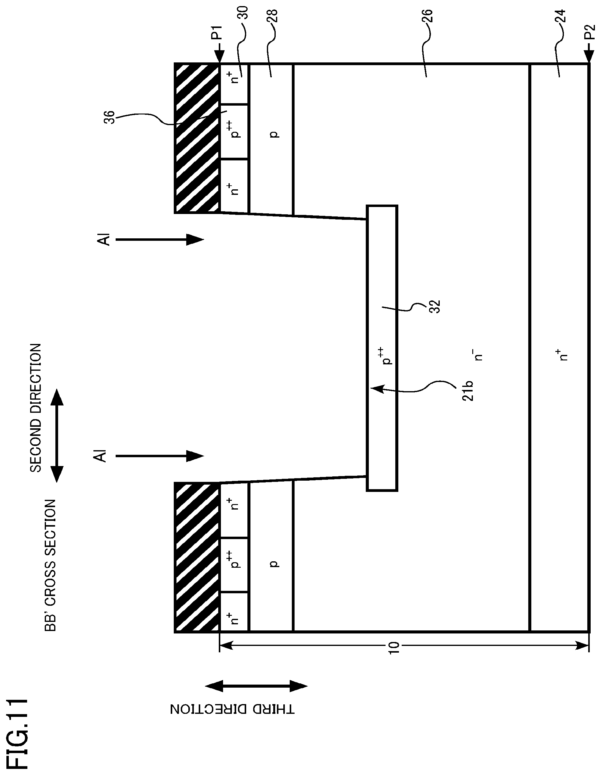 Patent US12328900 Figure 11 – Semiconductor device, semiconductor device manufacturing method, inverter circuit, drive device, vehicle, and elevator