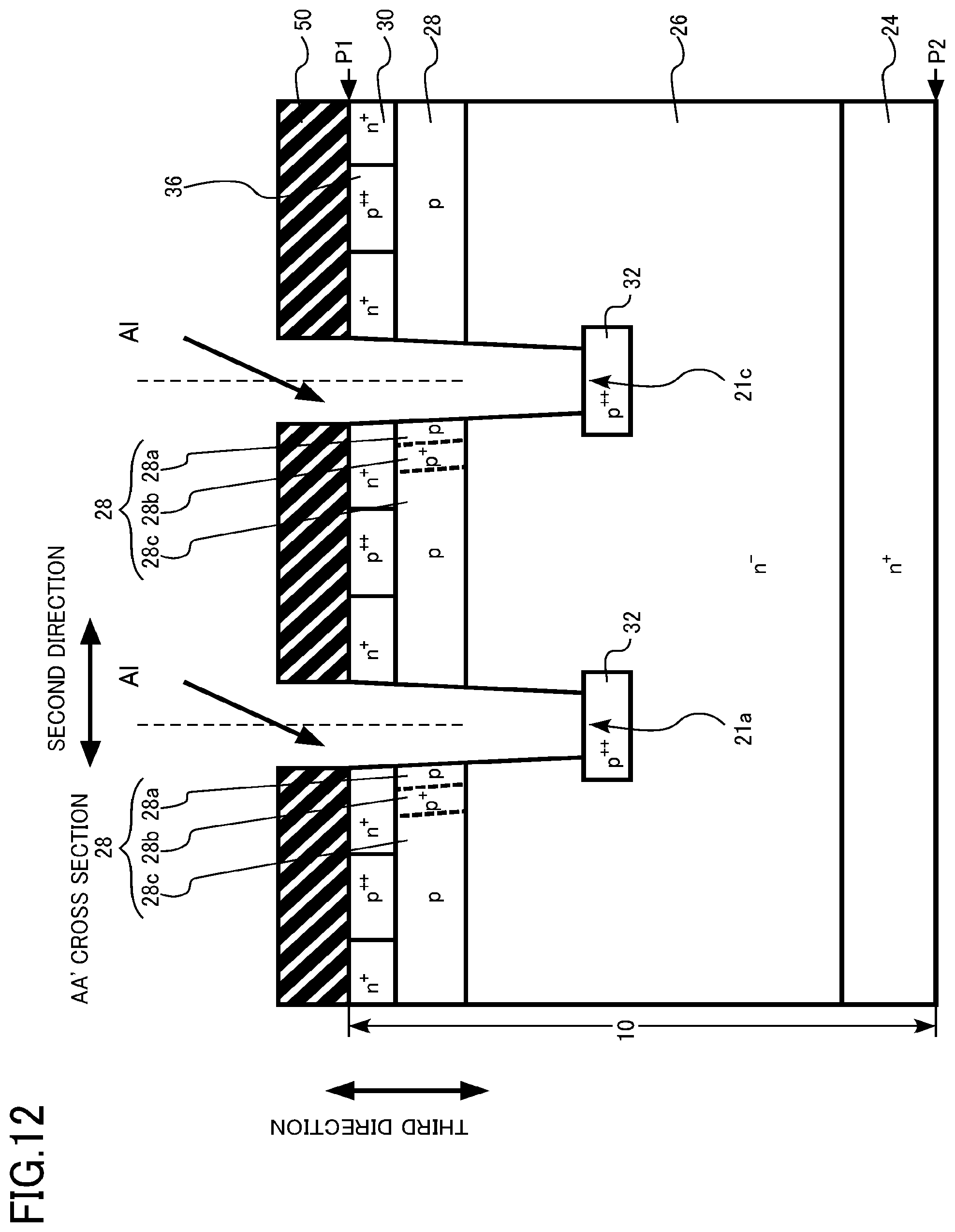 Patent US12328900 Figure 12 – Semiconductor device, semiconductor device manufacturing method, inverter circuit, drive device, vehicle, and elevator