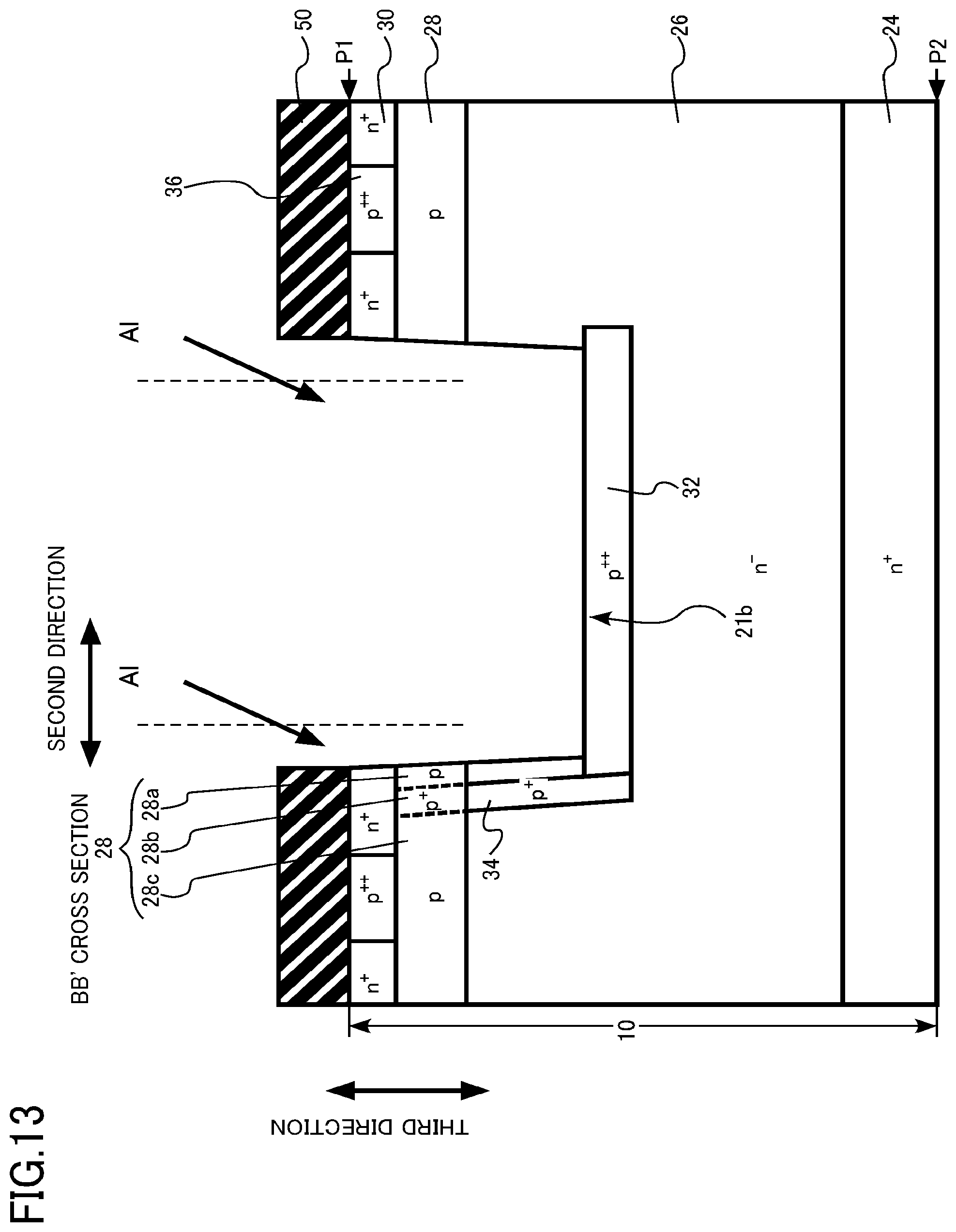 Patent US12328900 Figure 13 – Semiconductor device, semiconductor device manufacturing method, inverter circuit, drive device, vehicle, and elevator