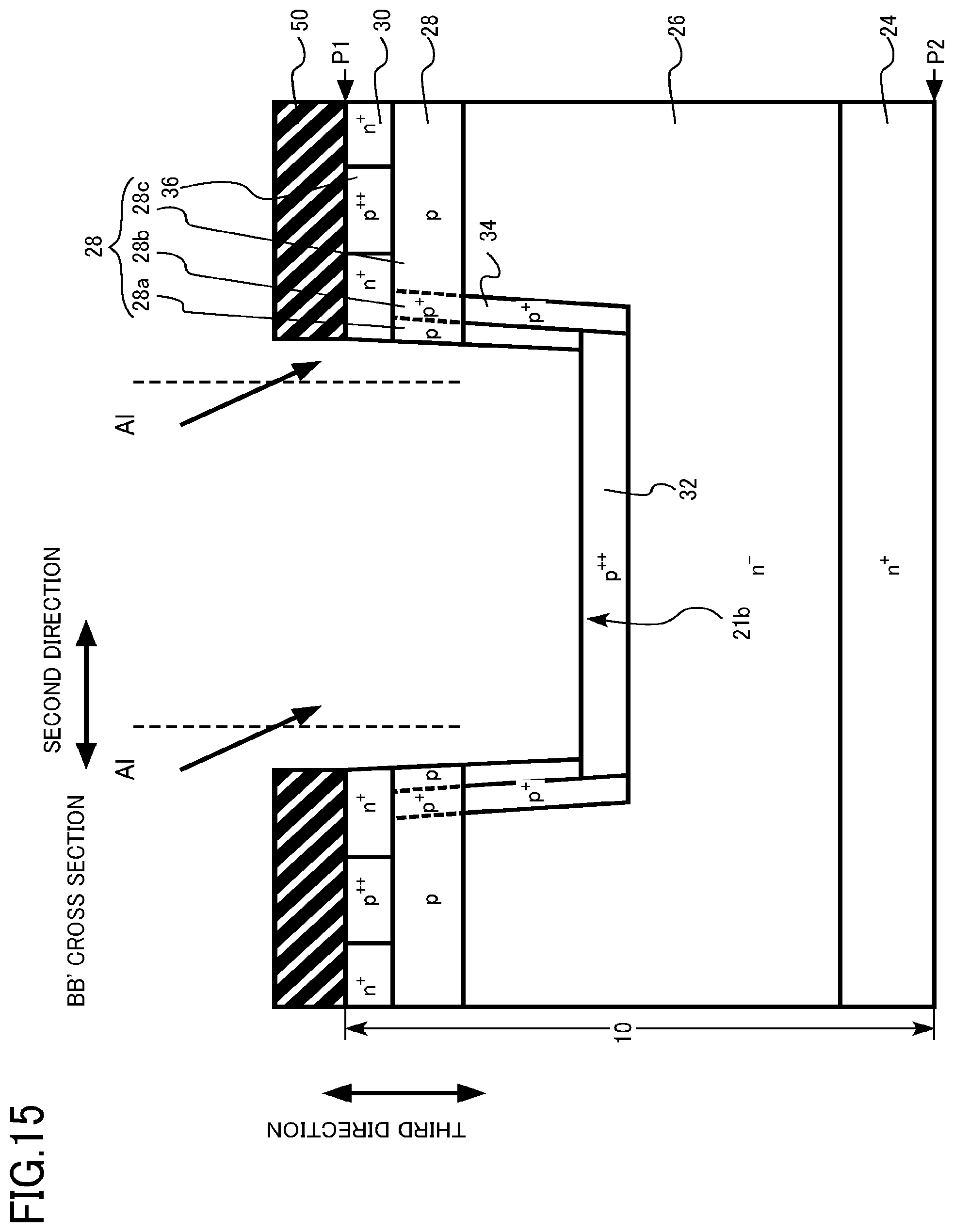 Patent US12328900 Figure 15 – Semiconductor device, semiconductor device manufacturing method, inverter circuit, drive device, vehicle, and elevator