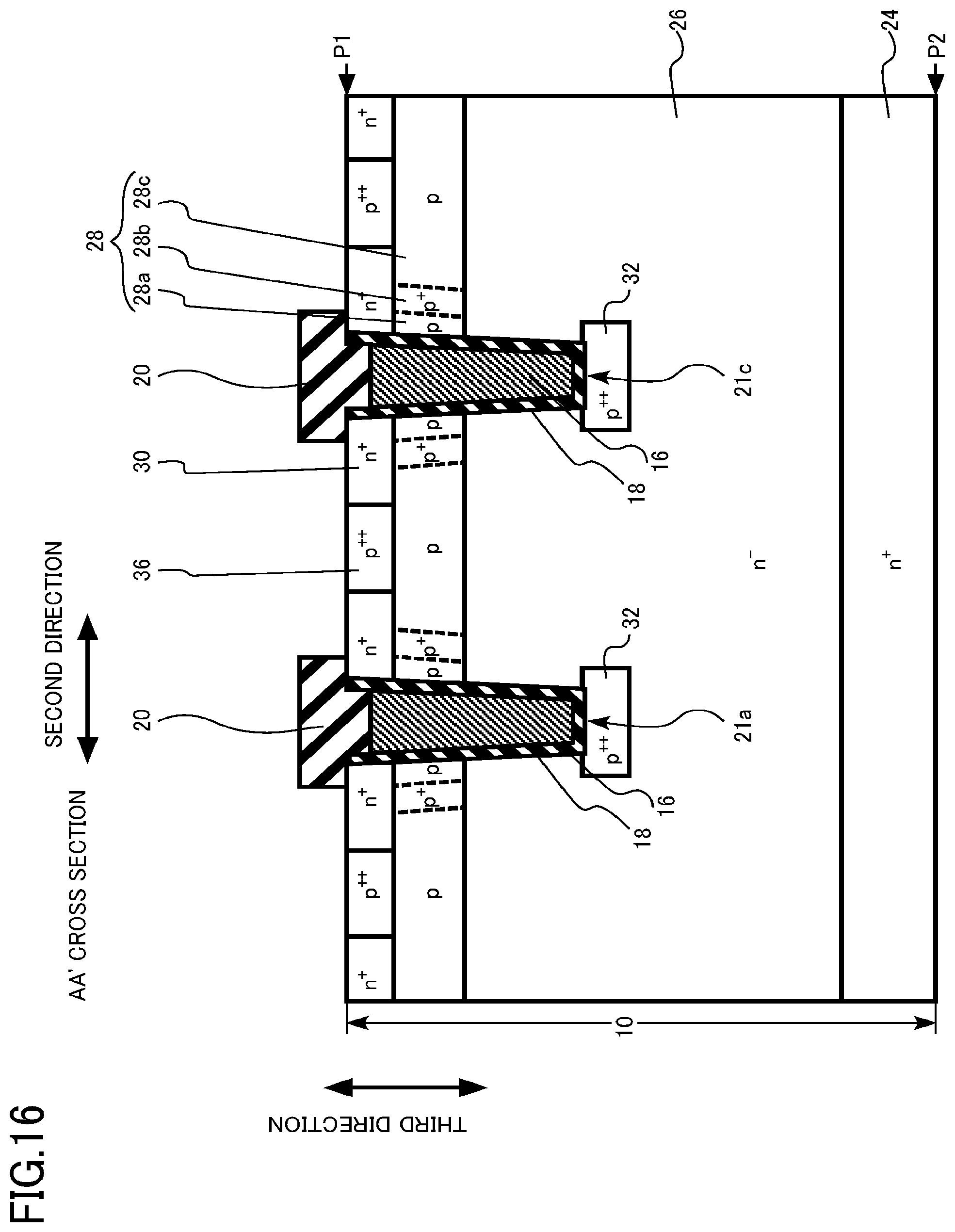 Patent US12328900 Figure 16 – Semiconductor device, semiconductor device manufacturing method, inverter circuit, drive device, vehicle, and elevator